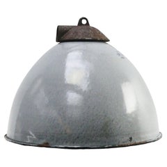 Vintage Industrial Gray Enamel Cast Iron Factory Pendant Light