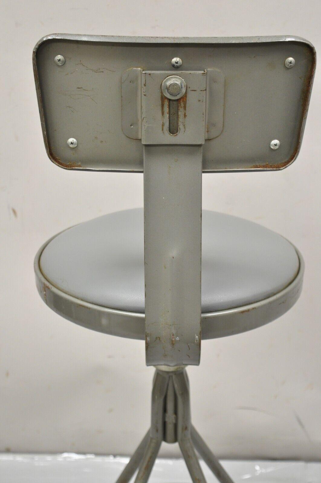 Vintage Industrial Gray Steel Metal Adjustable Drafting Stool Work Chair 5