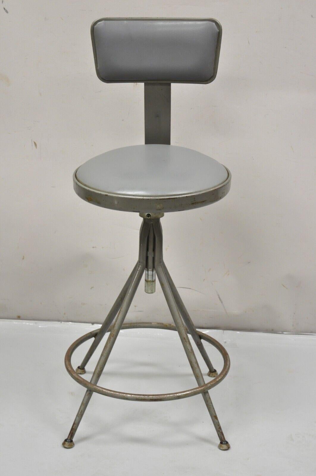 Vintage Industrial Gray Steel Metal Adjustable Drafting Stool Work Chair 6