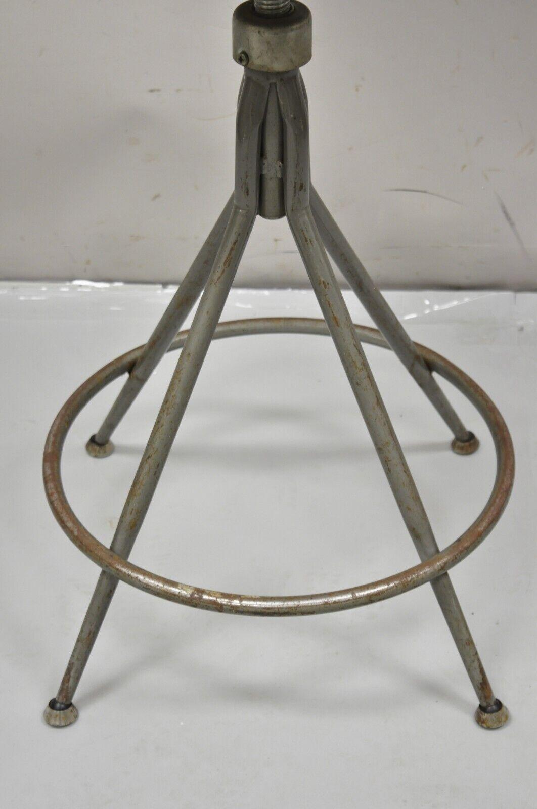 20th Century Vintage Industrial Gray Steel Metal Adjustable Drafting Stool Work Chair