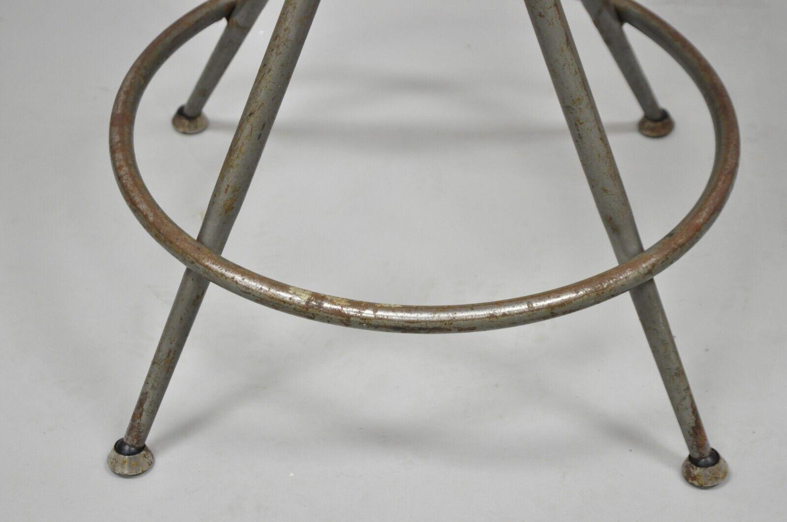 Vintage Industrial Gray Steel Metal Adjustable Drafting Stool Work Chair 1