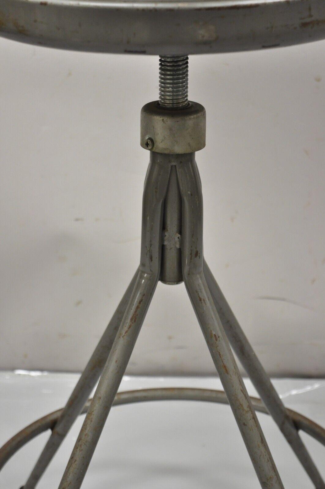 Vintage Industrial Gray Steel Metal Adjustable Drafting Stool Work Chair 2