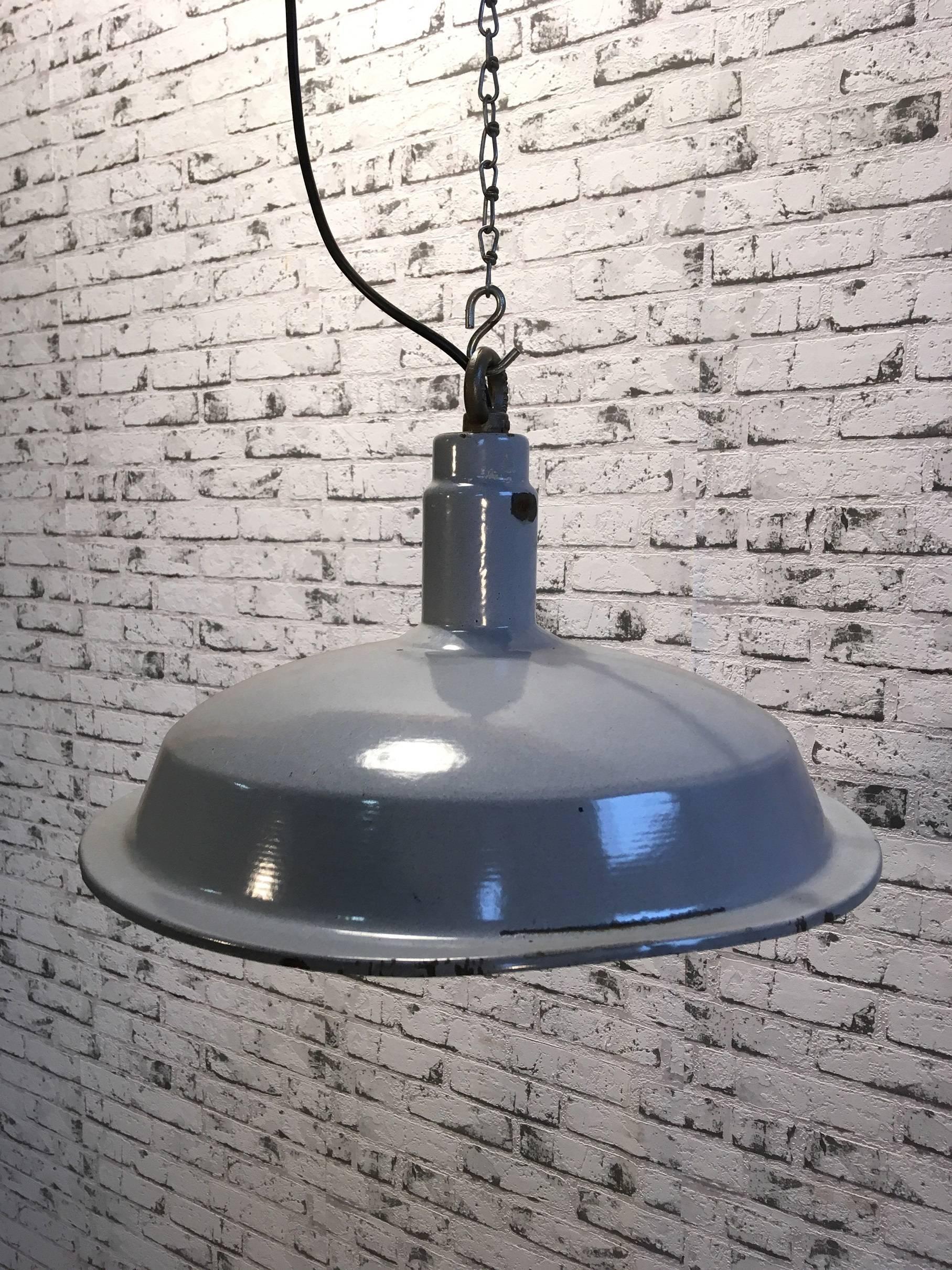 Bauhaus Vintage Industrial Grey Enamel Hanging Light, 1930s