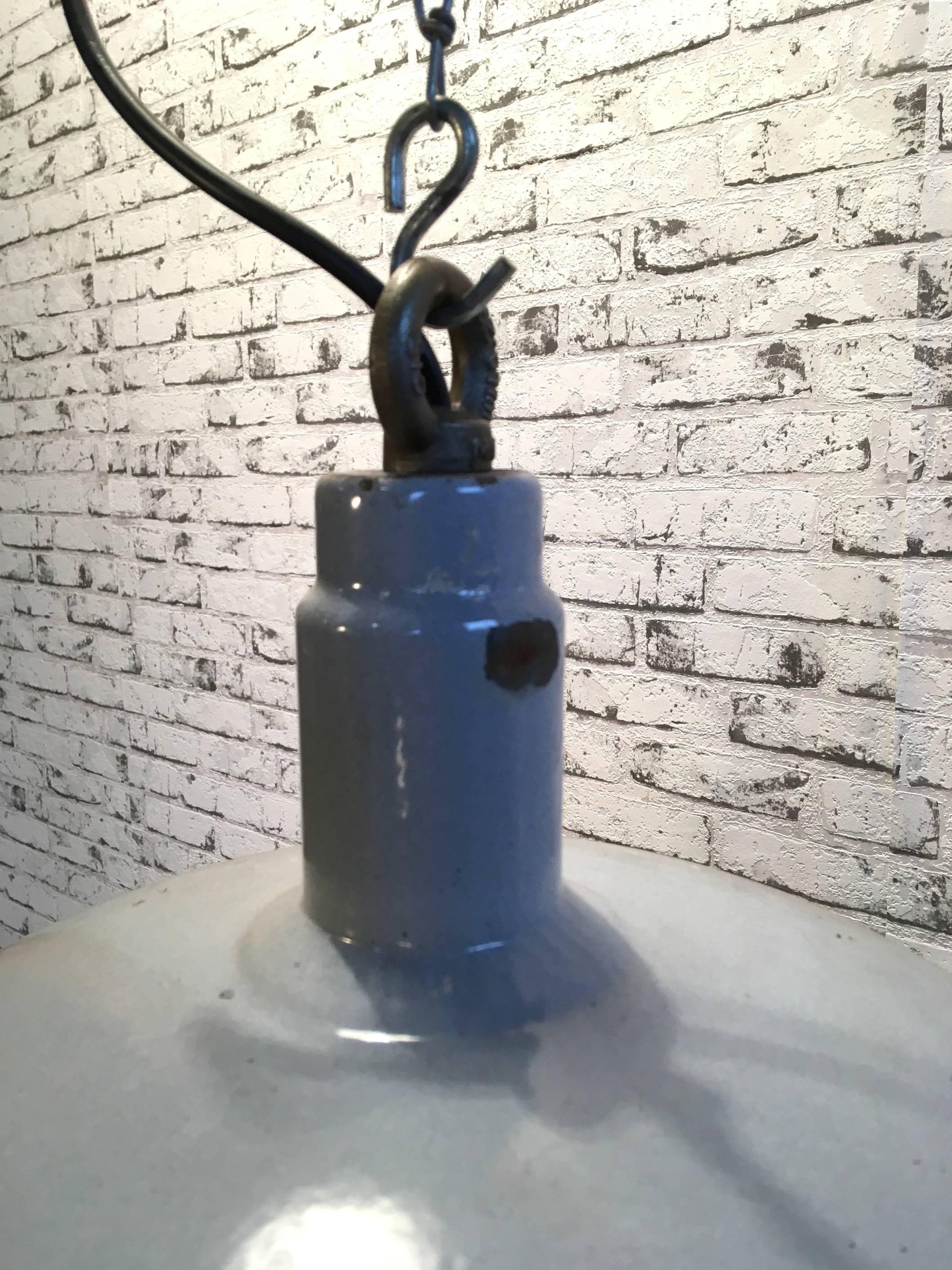 Enameled Vintage Industrial Grey Enamel Hanging Light, 1930s