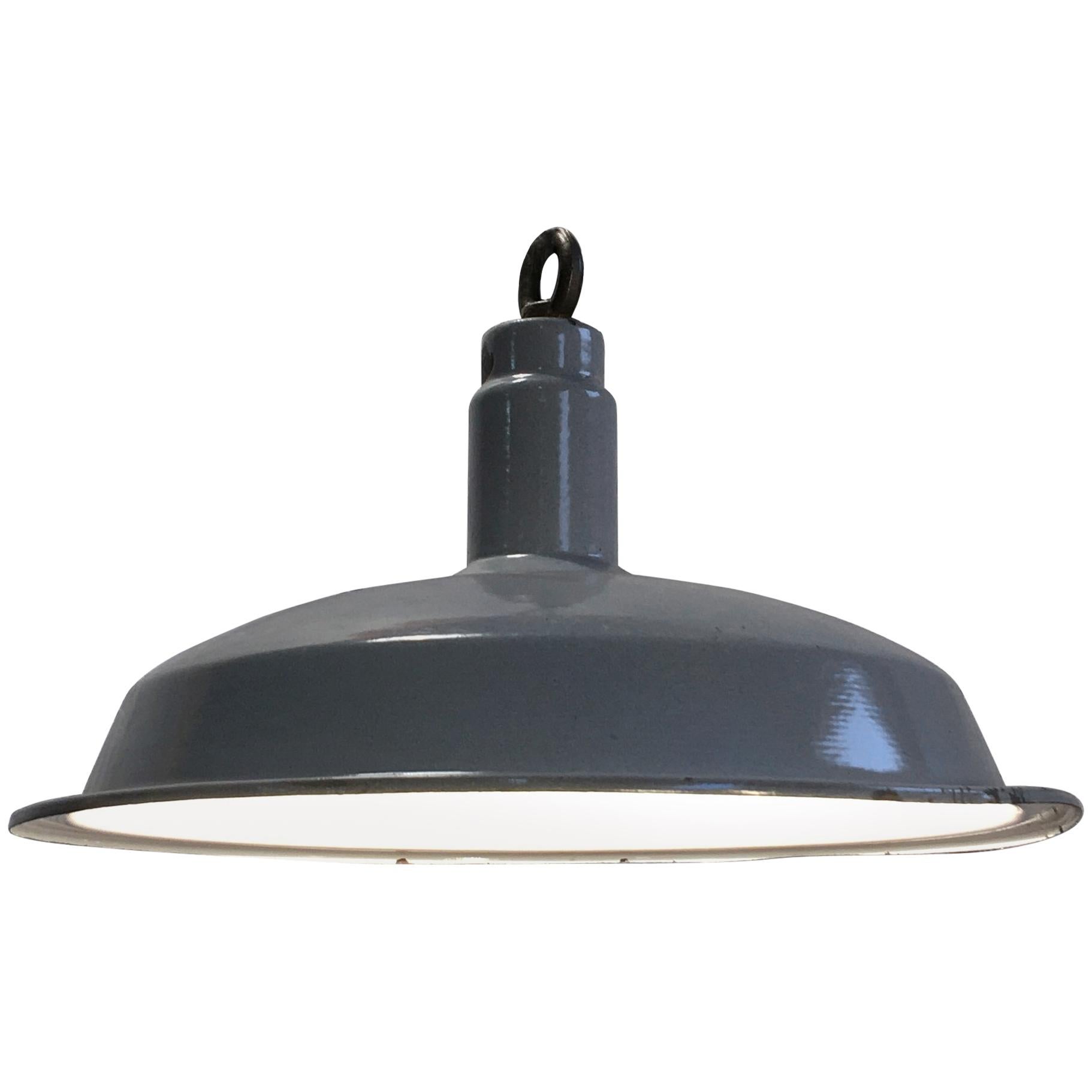 Vintage Industrial Grey Enamel Hanging Light, 1930s