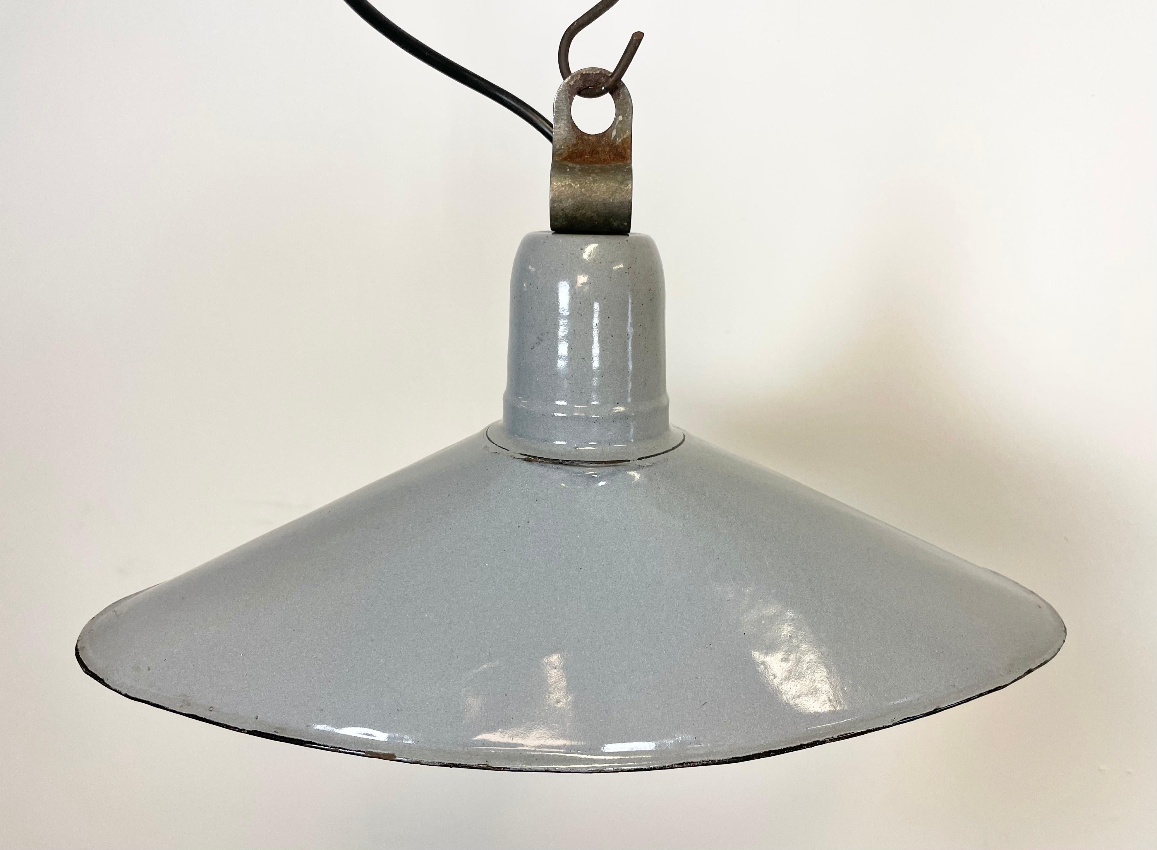 Czech Vintage Industrial Grey Enamel Light, 1930s For Sale