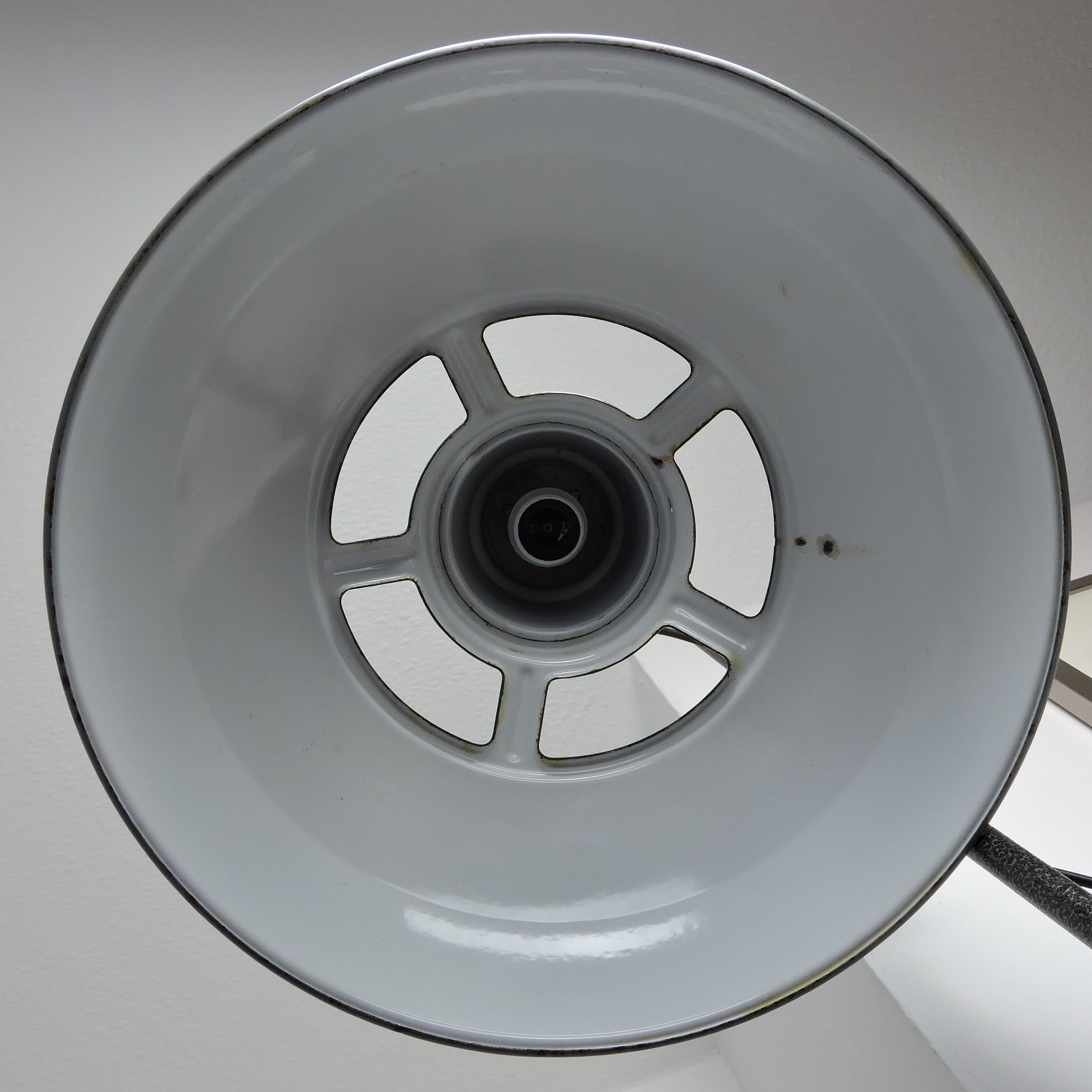 Vintage Industrial Grey Enamel Pendant Light, 1950s In Fair Condition For Sale In Chesham, GB