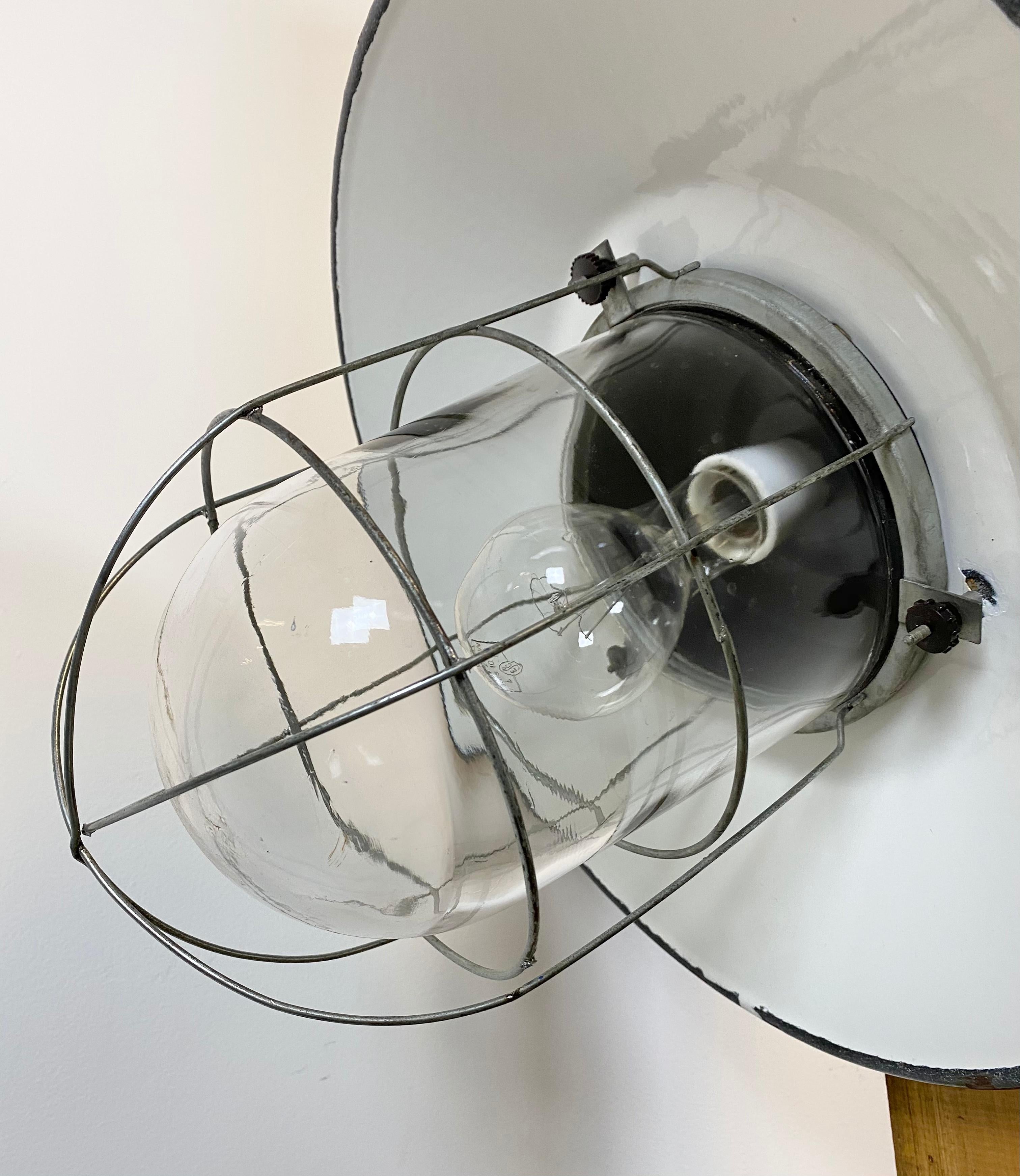 Enameled Vintage Industrial Grey Enamel Wall Lamp, 1960s