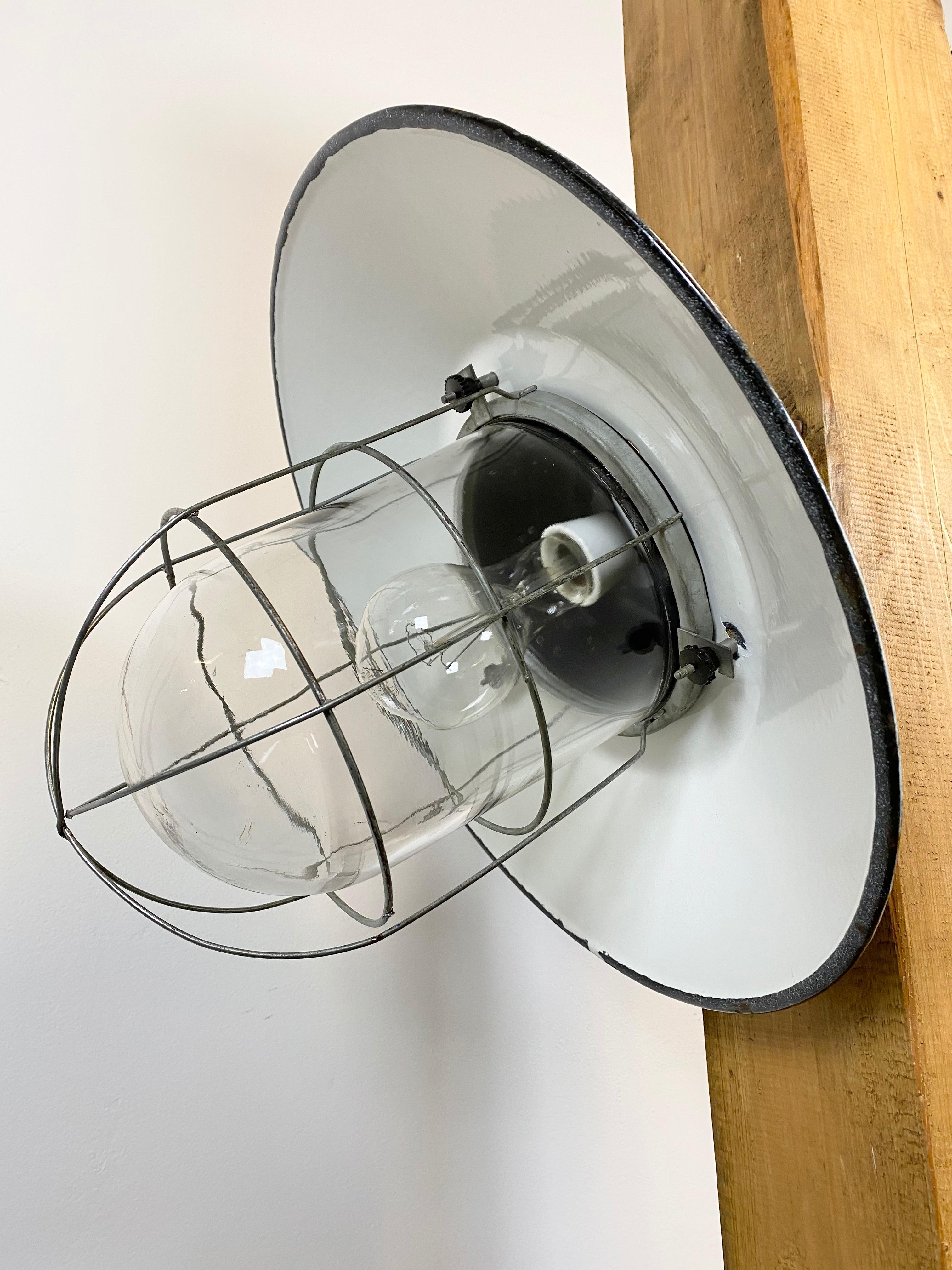 Iron Vintage Industrial Grey Enamel Wall Lamp, 1960s