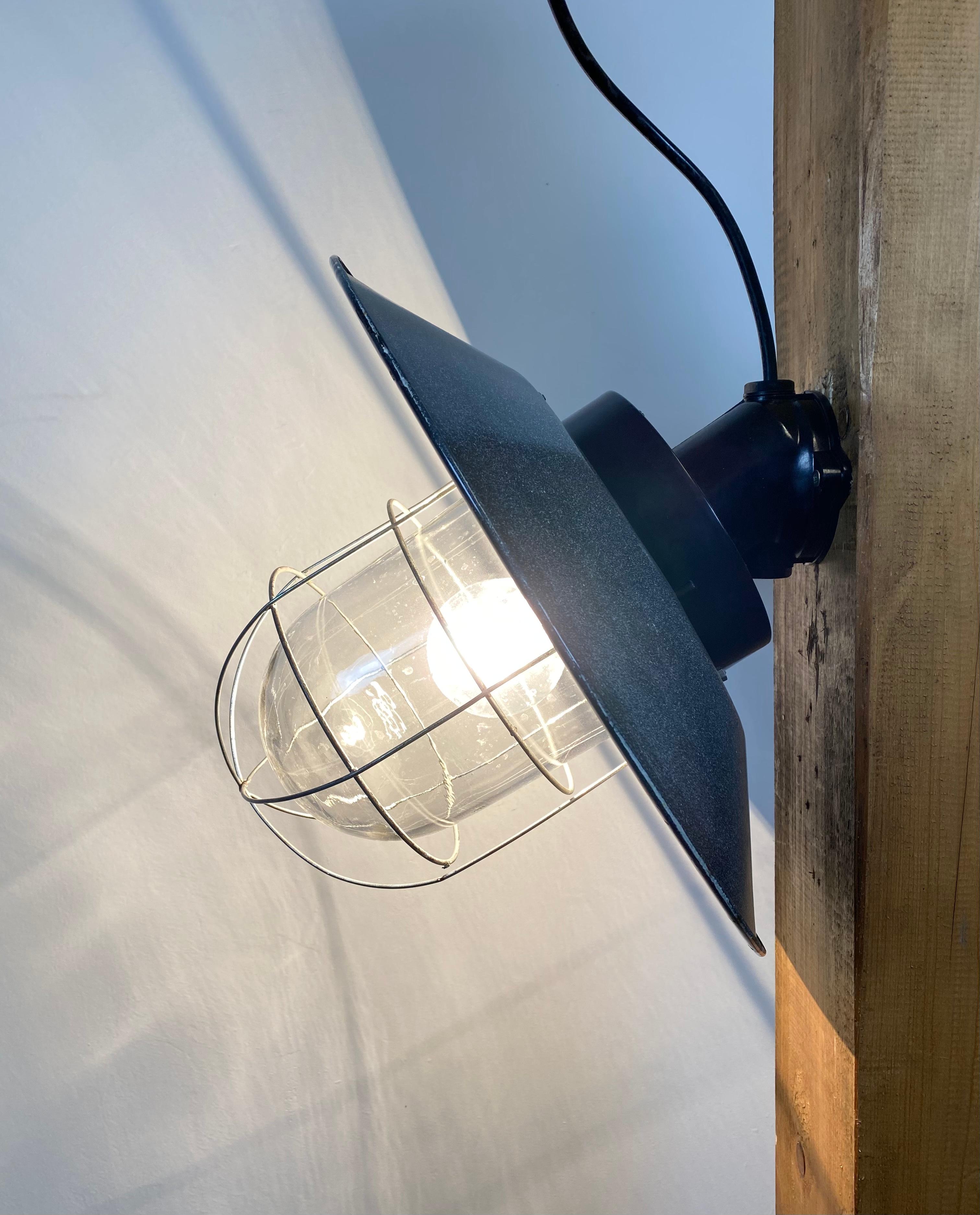 Vintage Industrial Grey Enamel Wall Lamp, 1960s 2