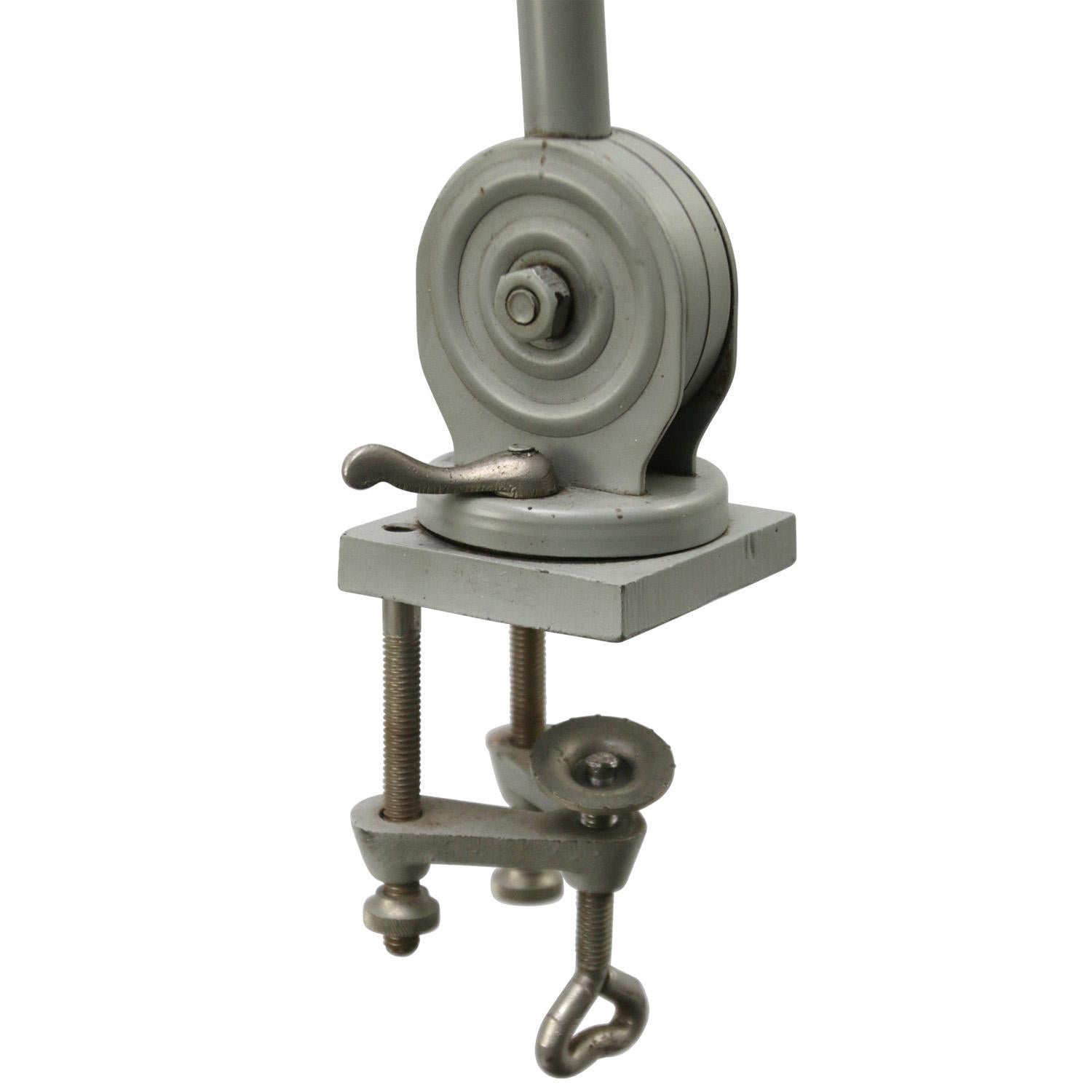 20th Century Vintage Industrial Grey Metal 2-Arm Machinist Work Desk Light by Hala, Model 112 For Sale