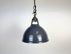 Lampada a sospensione industriale vintage dipinta di grigio, anni 2000