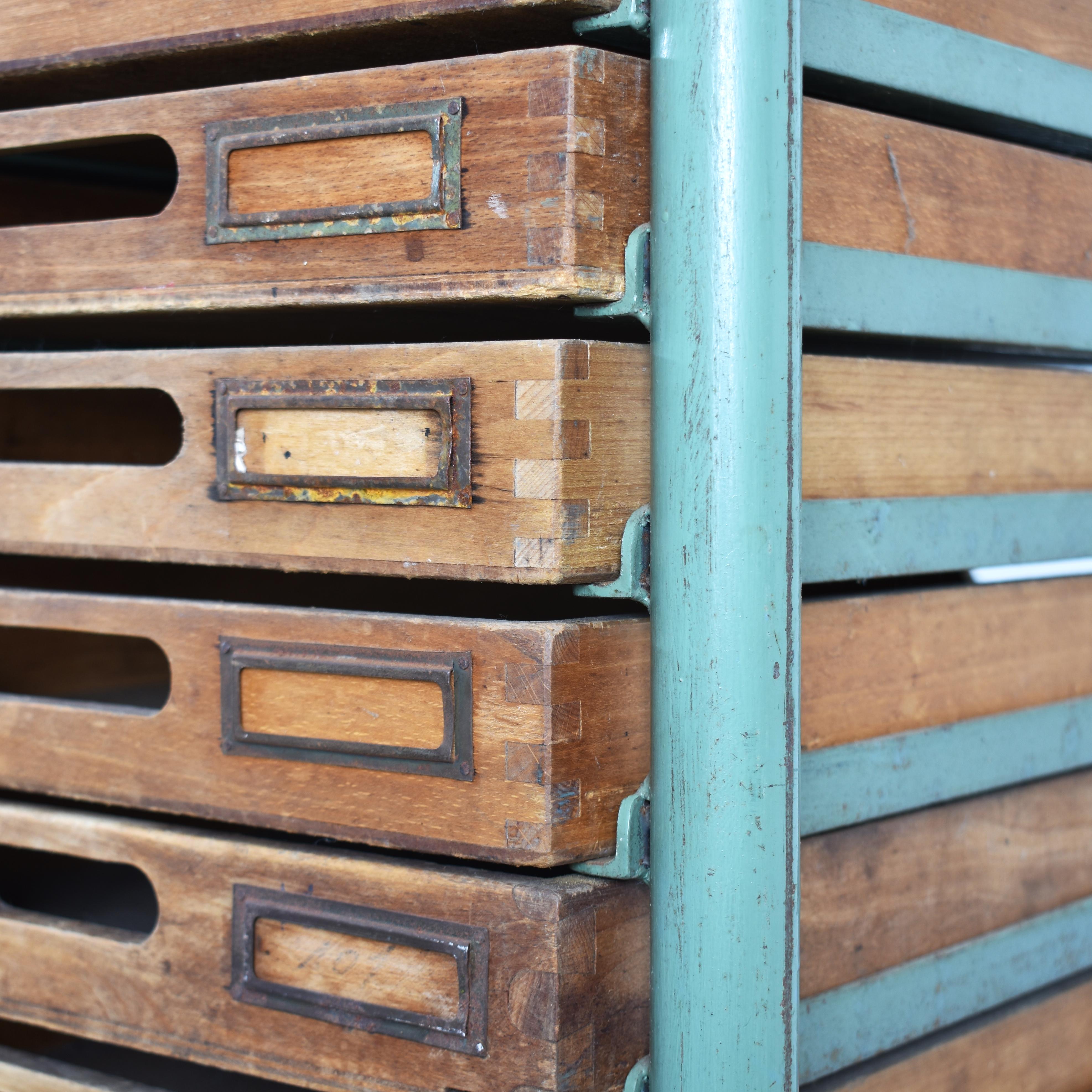 Pine Vintage Industrial Haberdashery Kitchen Storage Drawer Unit For Sale
