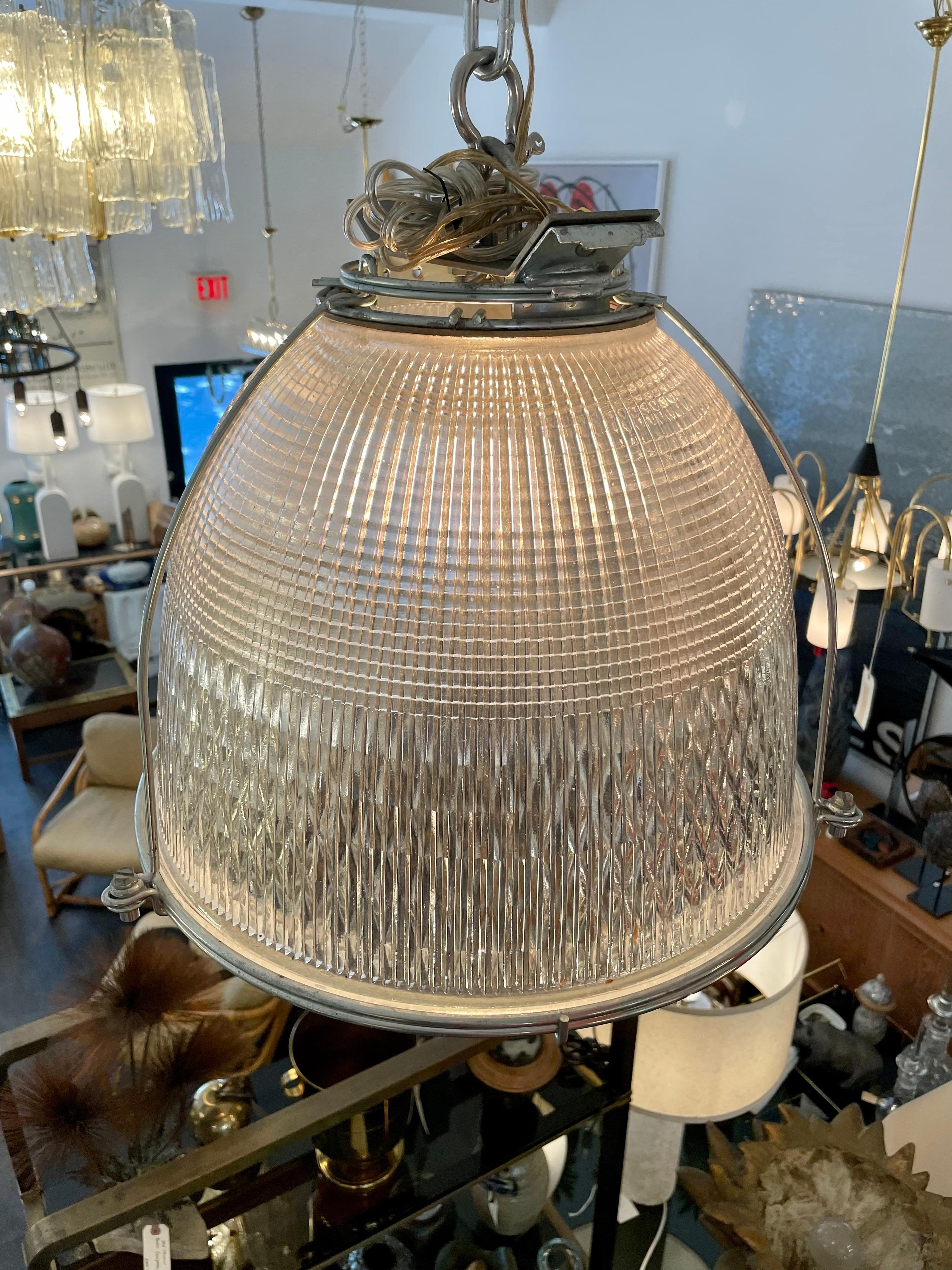 Vintage Industrial Halogen Molded Glass Light For Sale 3