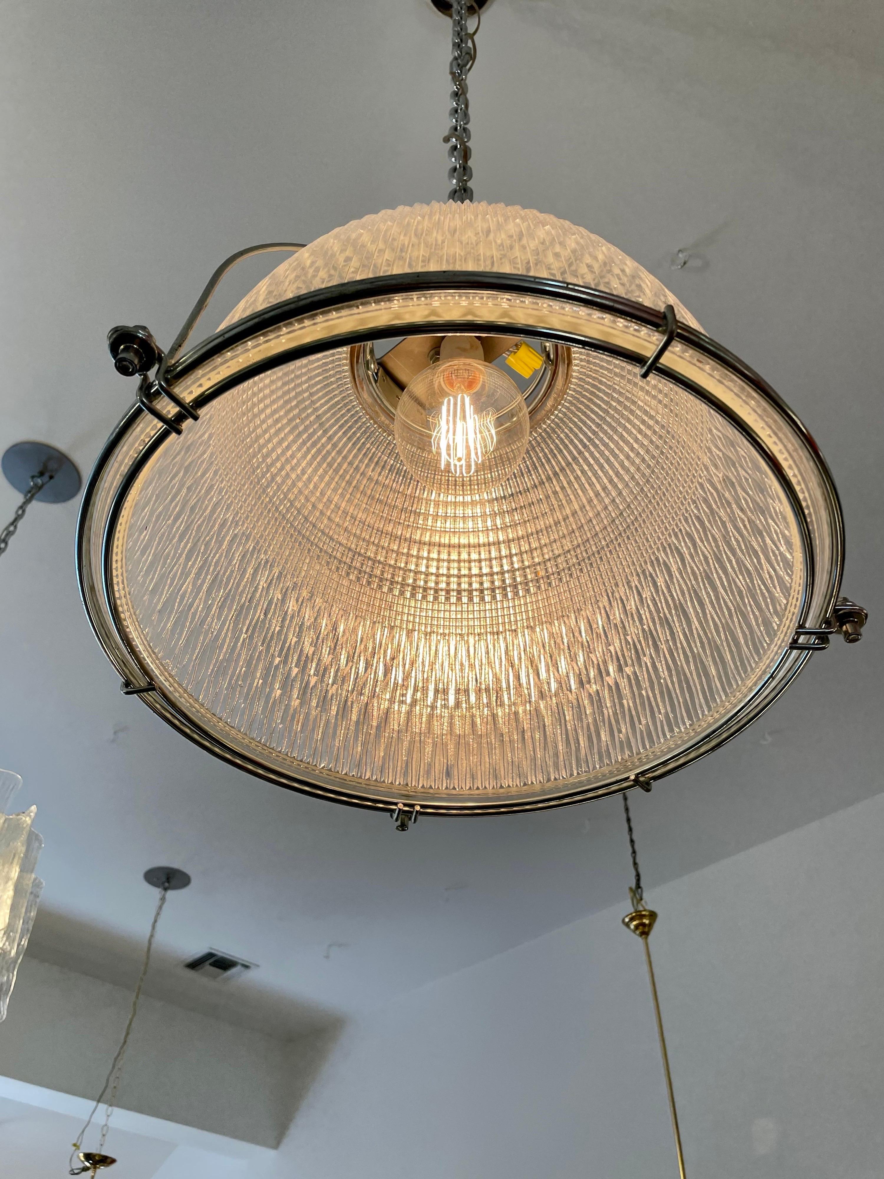 American Vintage Industrial Halogen Molded Glass Light For Sale