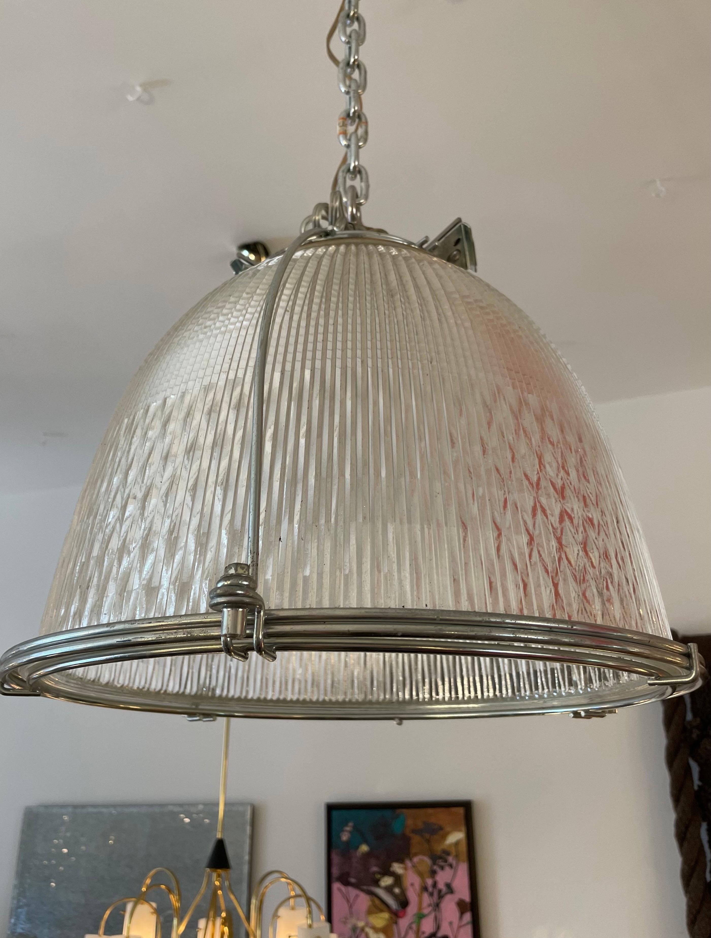 Vintage Industrial Halogen Molded Glass Light In Good Condition For Sale In East Hampton, NY
