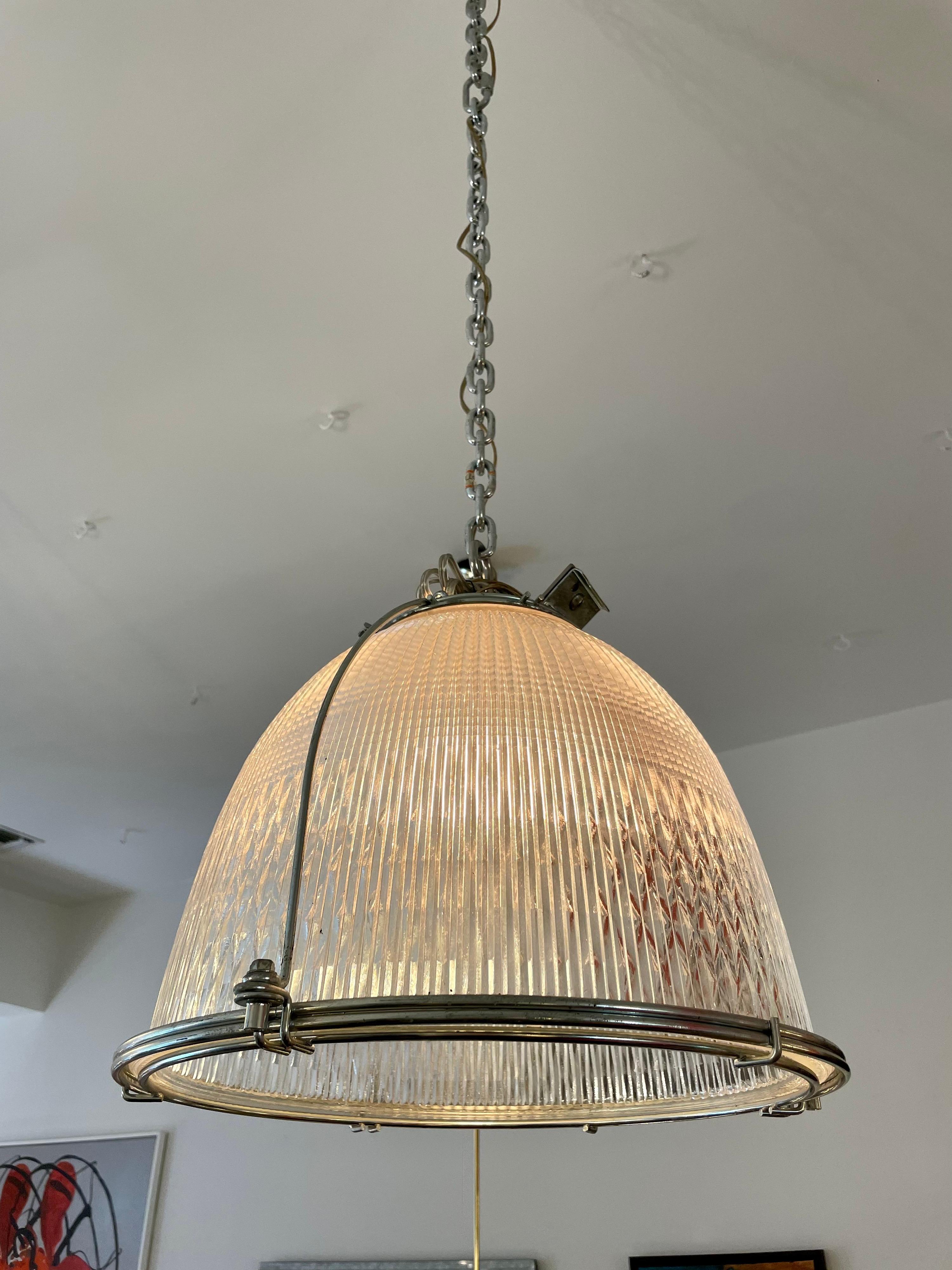 Metal Vintage Industrial Halogen Molded Glass Light For Sale