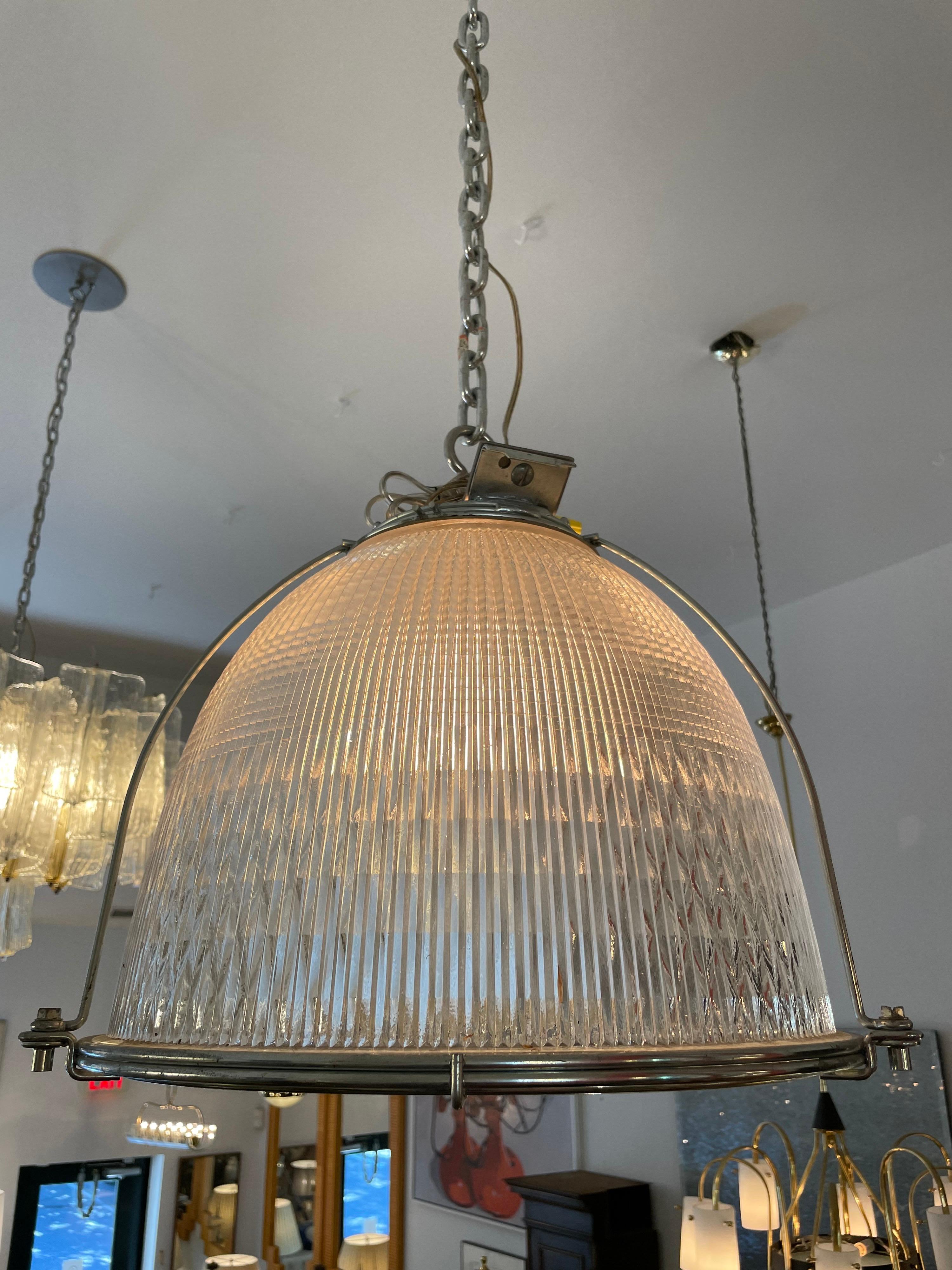 Vintage Industrial Halogen Molded Glass Light For Sale 2