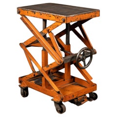 Antique Industrial Hand Crank Steel Scissor Lift Die Cart