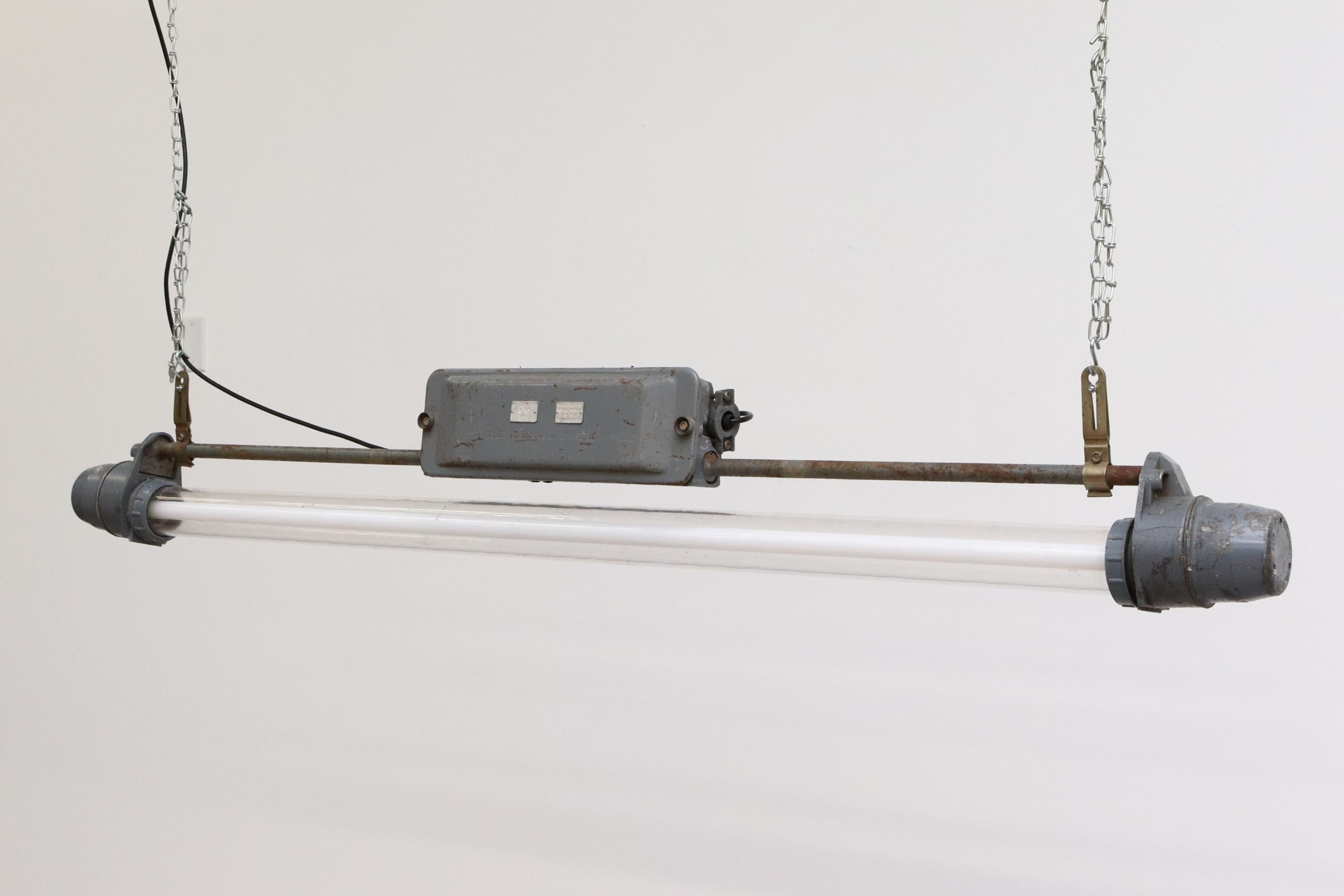 Vintage Industrial Hanging Fluorescent Tube Lights In Good Condition In Los Angeles, CA