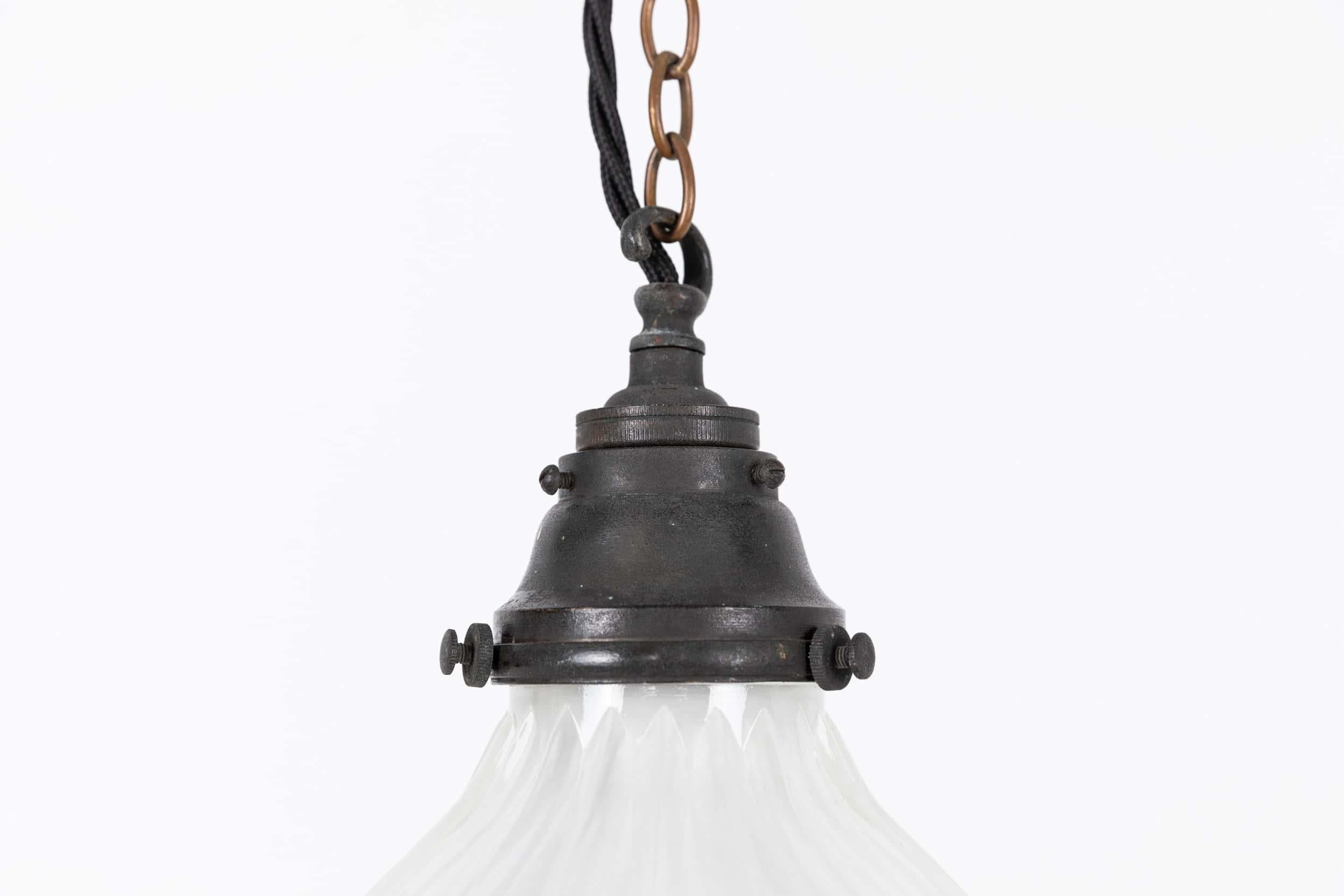 English Vintage Industrial Holophane Prismatic Glass Pendant Light. 1920 For Sale