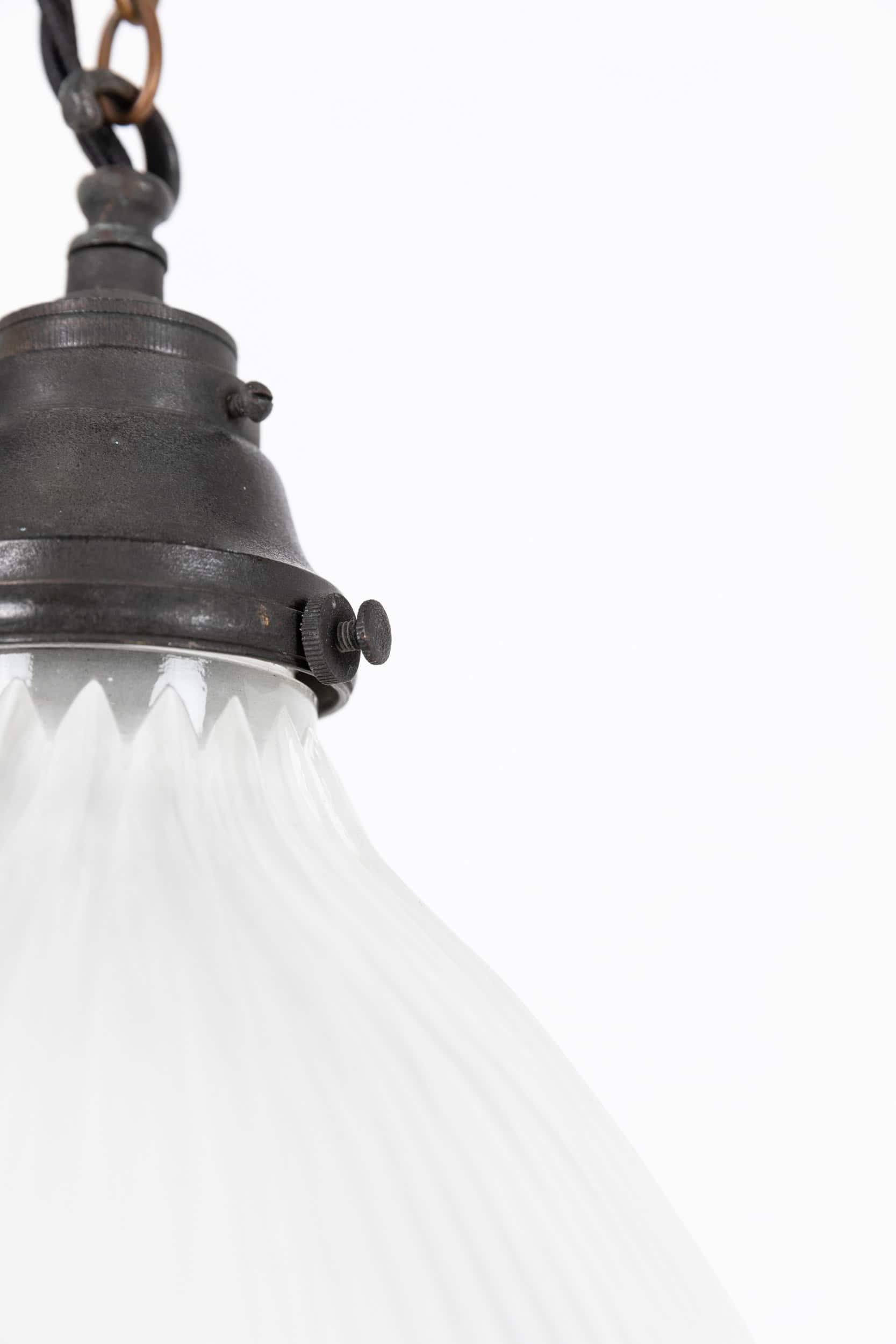 Cast Vintage Industrial Holophane Prismatic Glass Pendant Light. 1920 For Sale