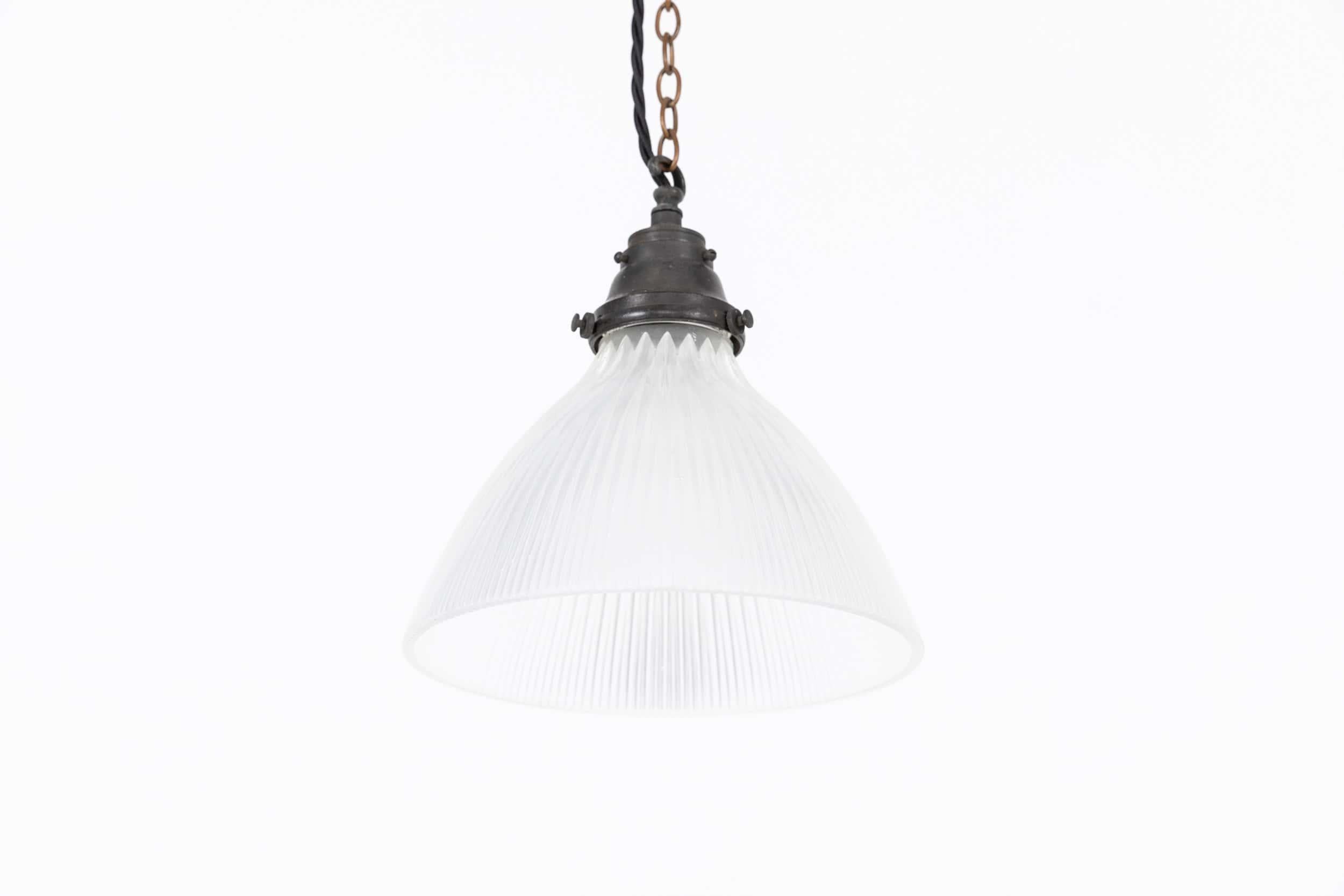 Vintage Industrial Holophane Prismatic Glass Pendant Light. 1920 In Fair Condition For Sale In London, GB