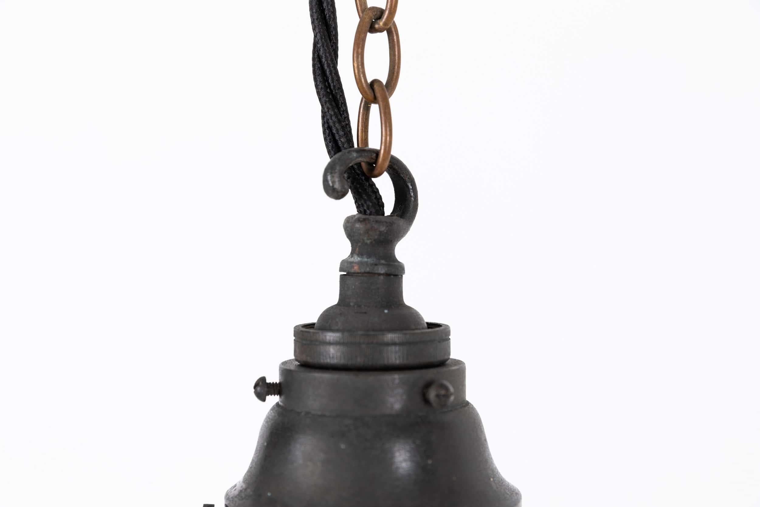 Early 20th Century Vintage Industrial Holophane Prismatic Glass Pendant Light. 1920 For Sale
