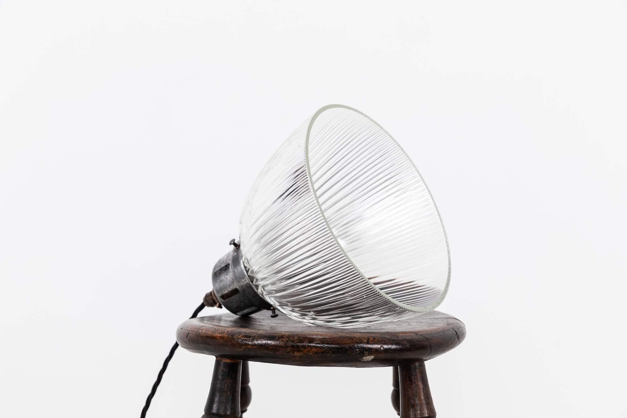 Early 20th Century Vintage Industrial Holophane Prismatic Glass Pendant Light. 1920 For Sale