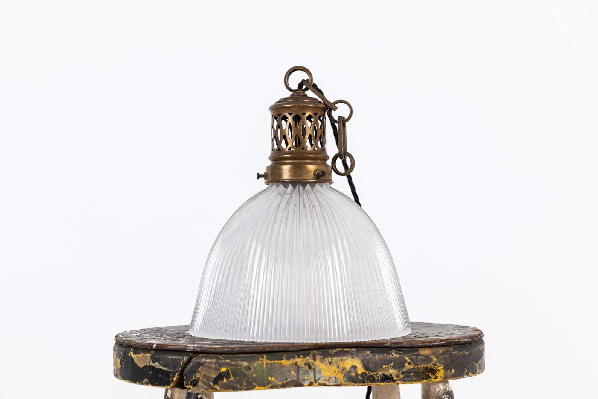 Vintage Industrial Holophane Prismatic Glass Pendant Light. 1920 In Fair Condition For Sale In London, GB