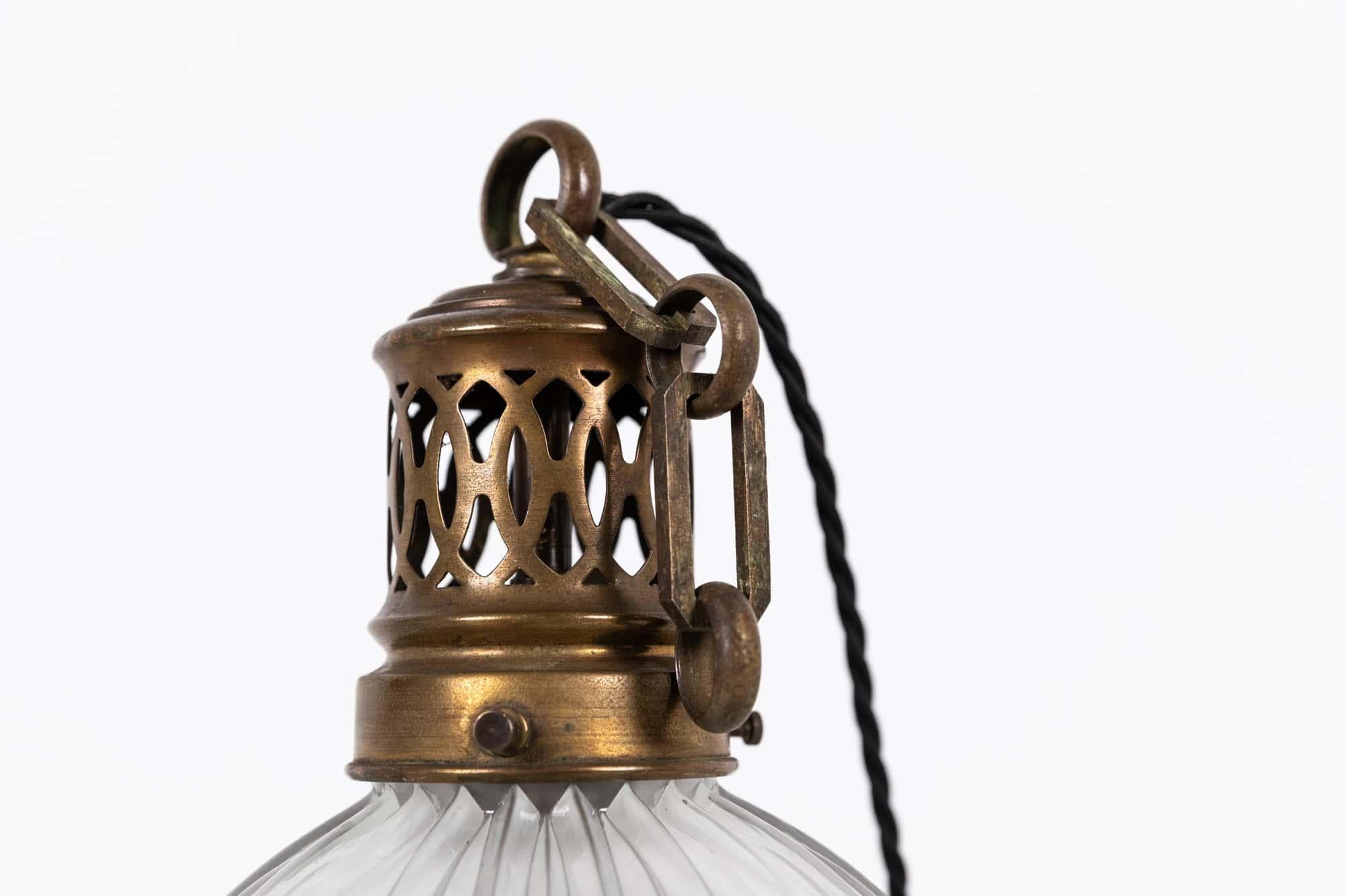 Early 20th Century Vintage Industrial Holophane Prismatic Glass Pendant Light. 1920 For Sale