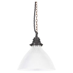 Lámpara Colgante Industrial Vintage de Cristal Prismático Holófano. 1920