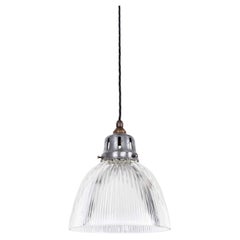 Lámpara Colgante Industrial Vintage de Cristal Prismático Holófano. 1920