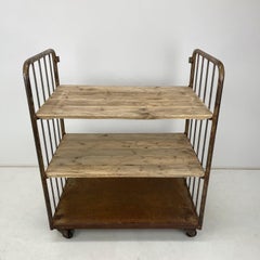 Vintage Industrial Iron and Wood Shelves on Wheels