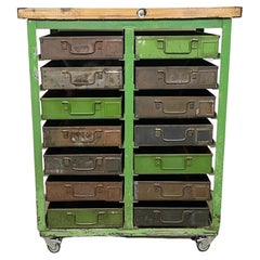 Vintage Industrial Iron Chest of Drawers on Wheels, 1950s
