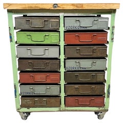 Vintage Industrial Iron Chest of Drawers on Wheels, 1950s