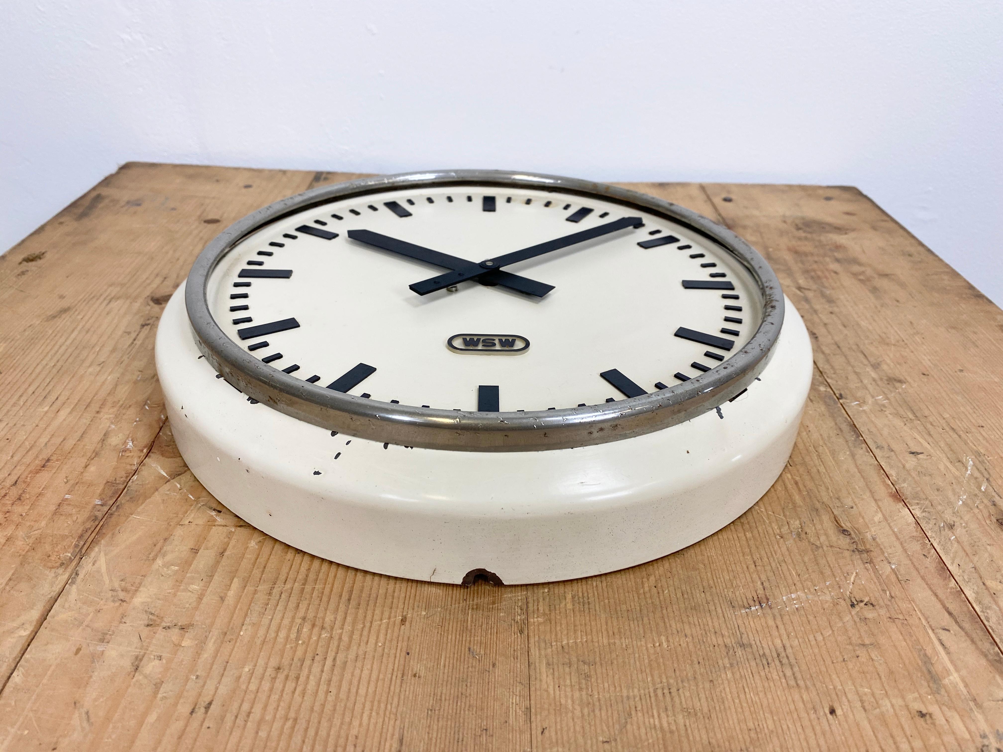 European Vintage Industrial Iron Clock from WSW, 1960s