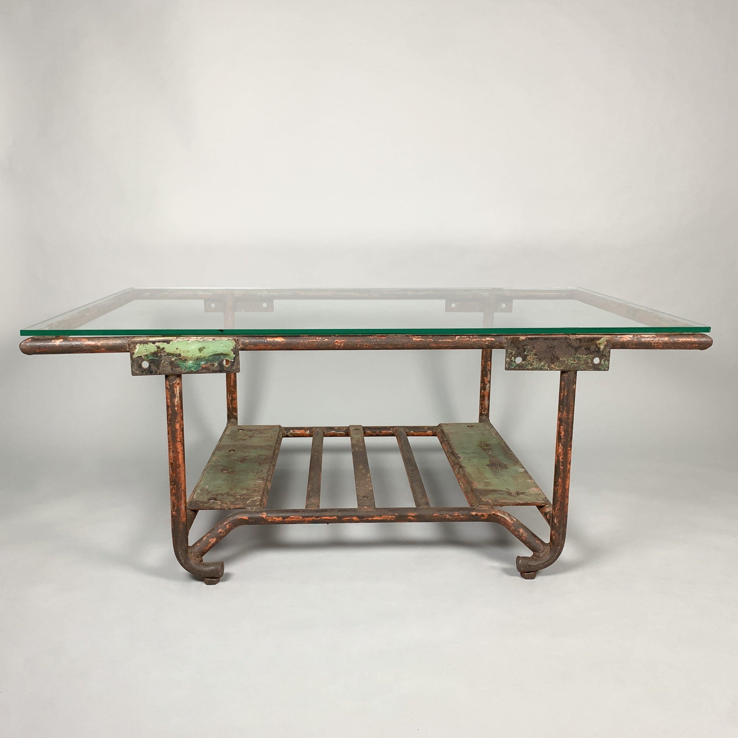 Vintage Industrial Iron and Glass Coffee Table 3