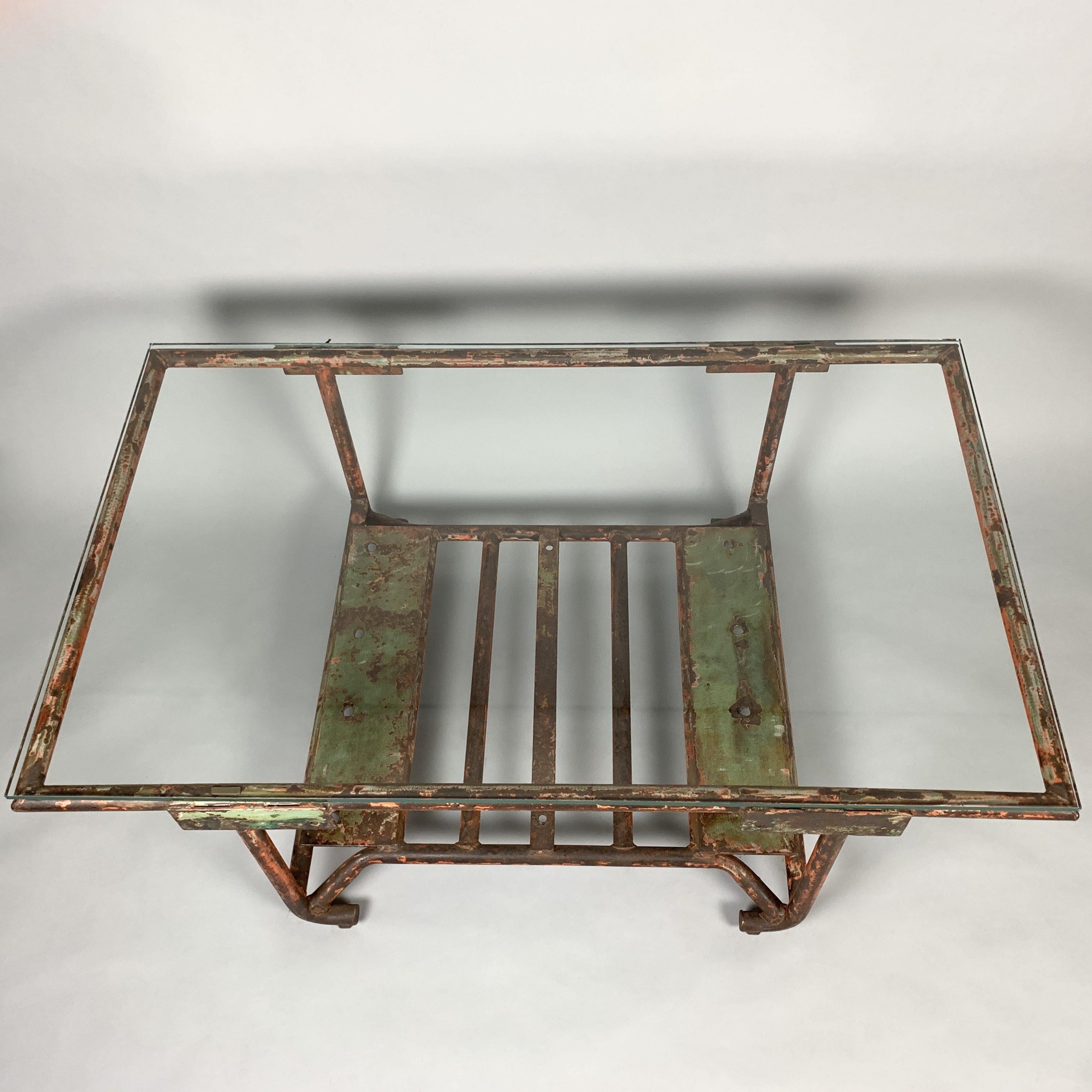 Czech Vintage Industrial Iron and Glass Coffee Table
