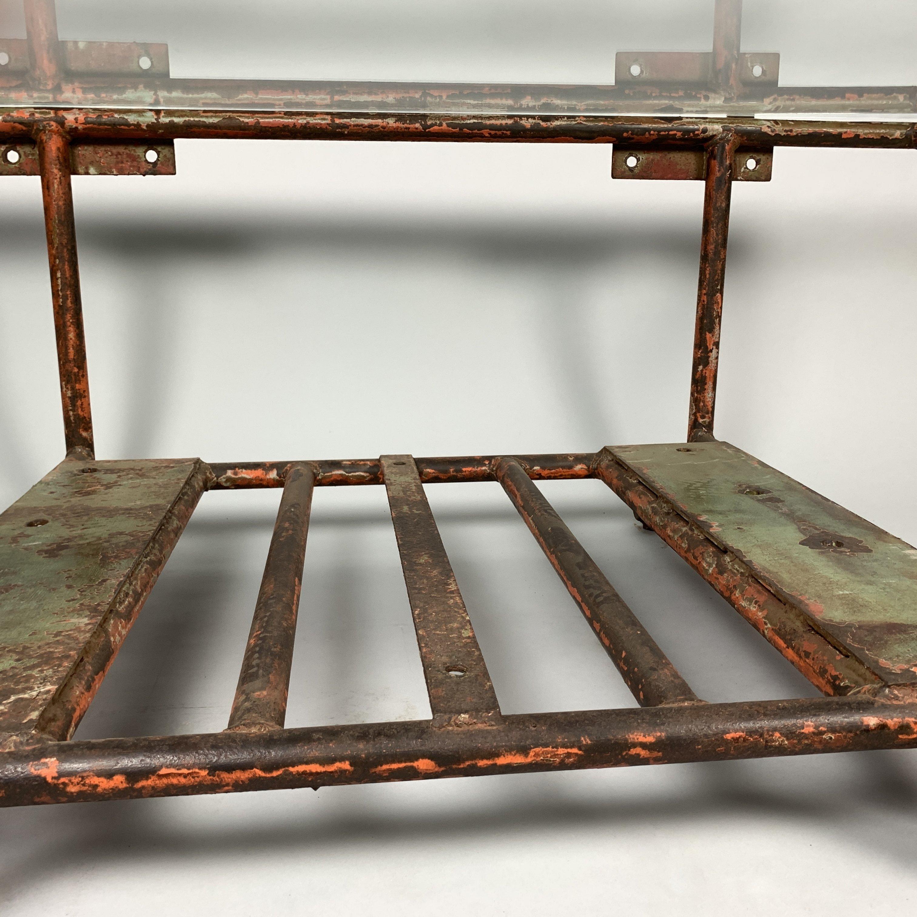 Vintage Industrial Iron and Glass Coffee Table In Fair Condition In Praha, CZ