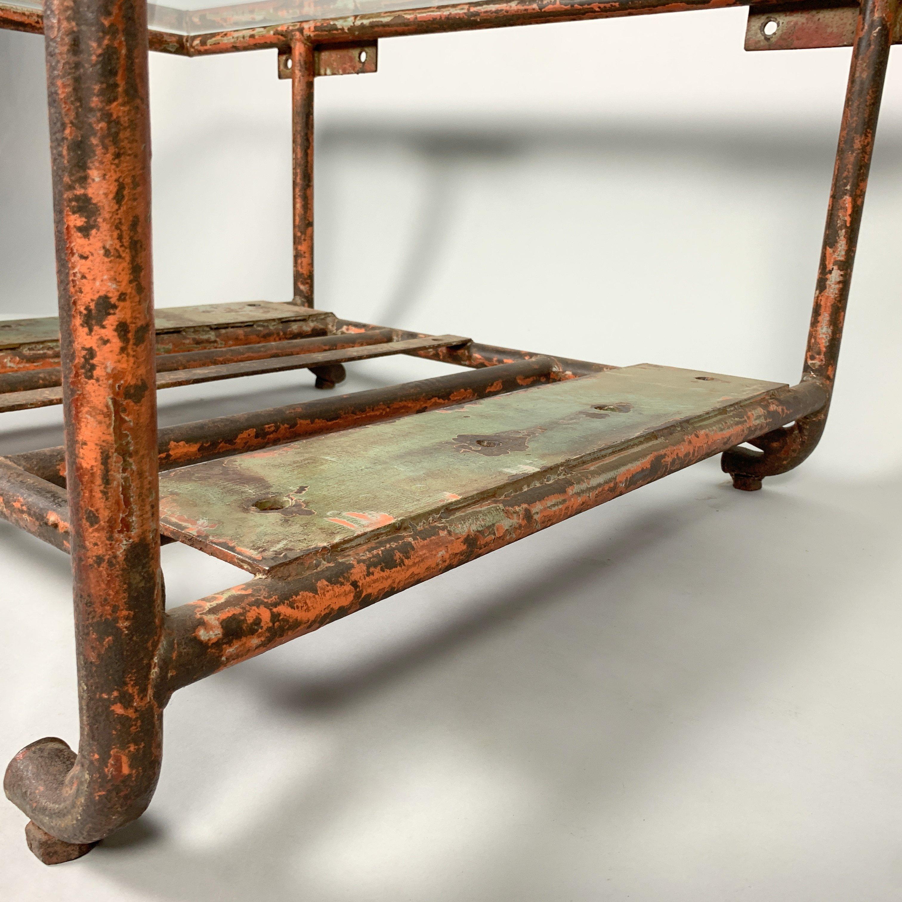 20th Century Vintage Industrial Iron and Glass Coffee Table