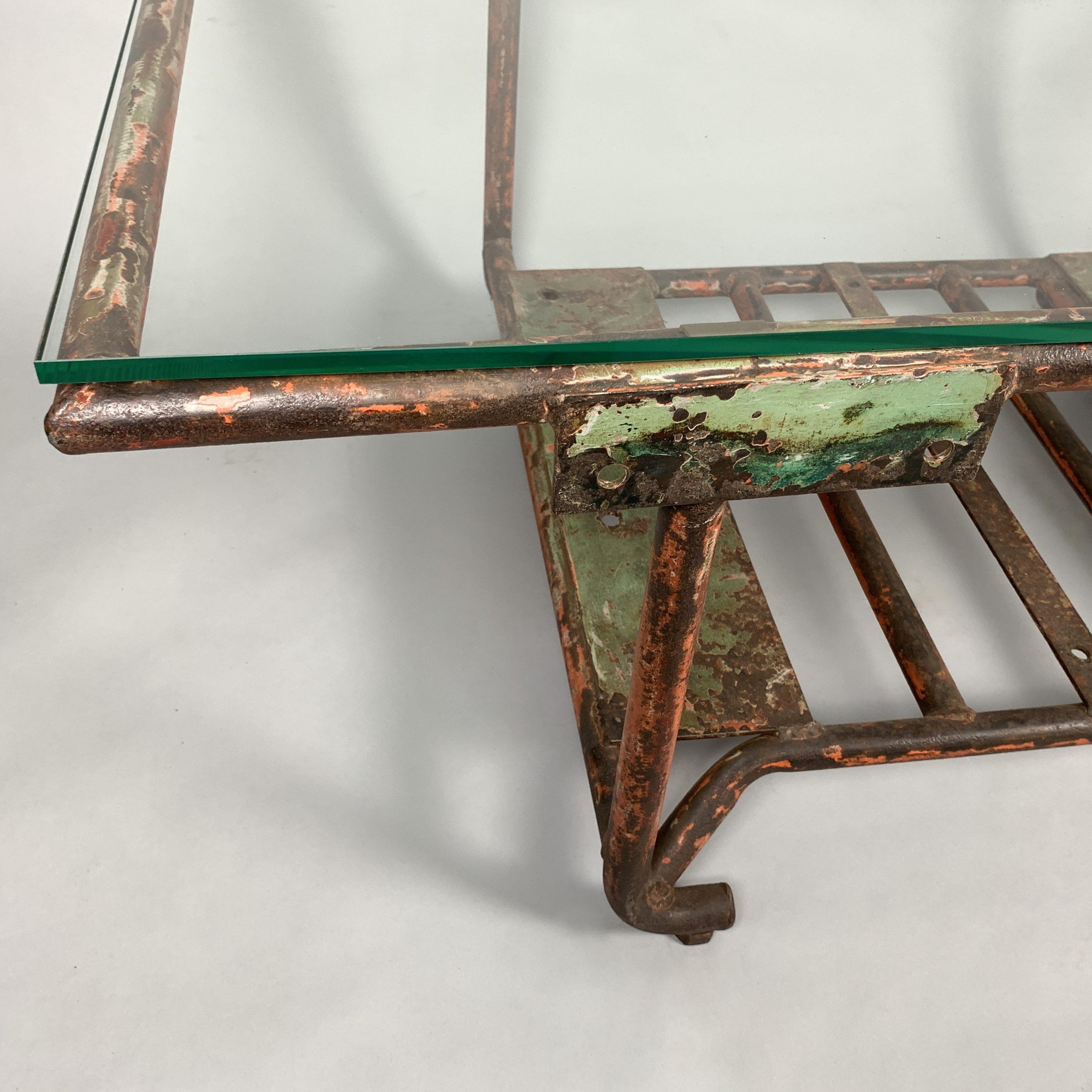 Vintage Industrial Iron and Glass Coffee Table 1