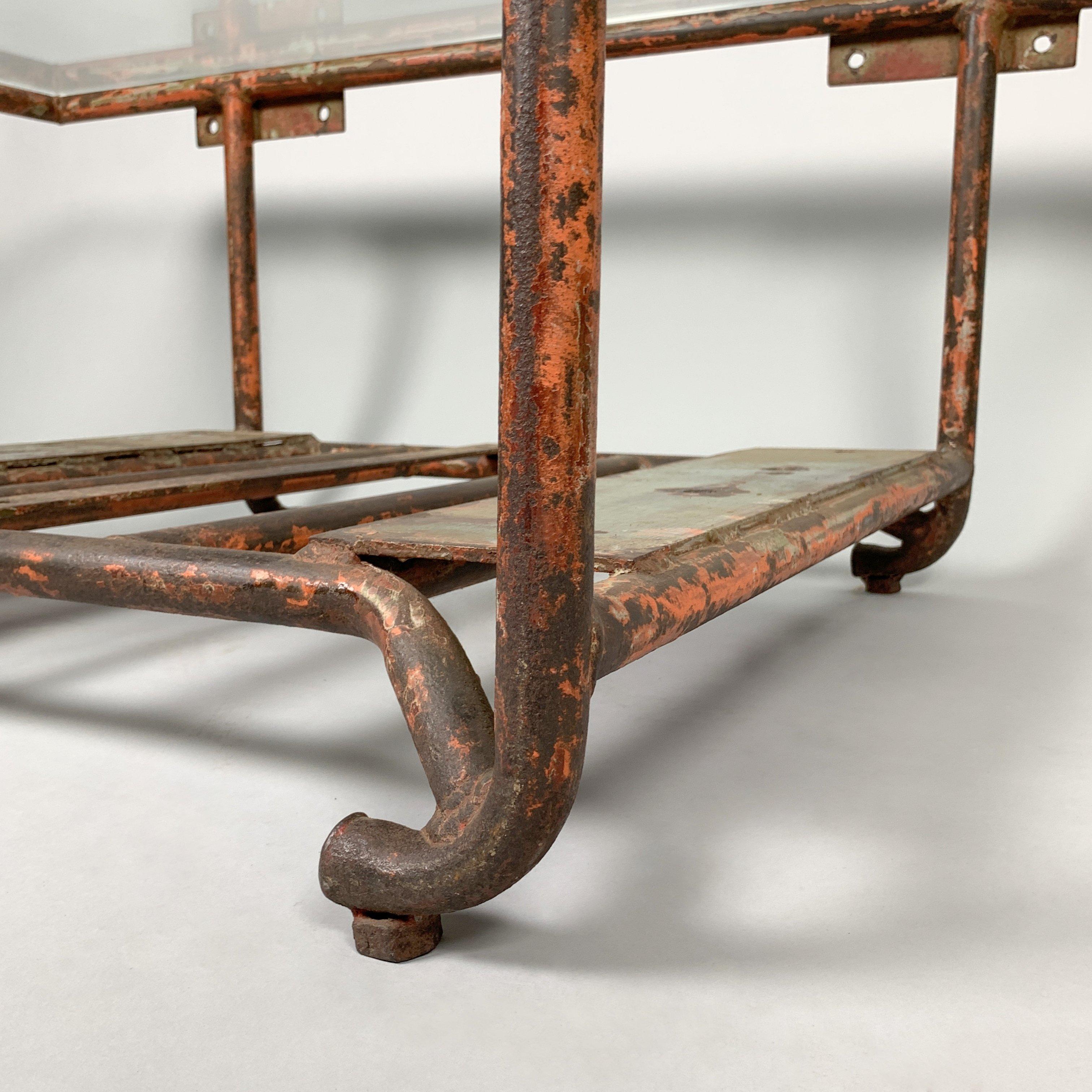Vintage Industrial Iron and Glass Coffee Table 2