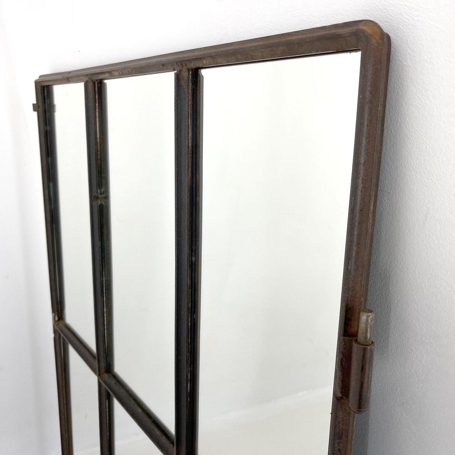 Czech Vintage Industrial Iron Window Converted to a Mirror For Sale