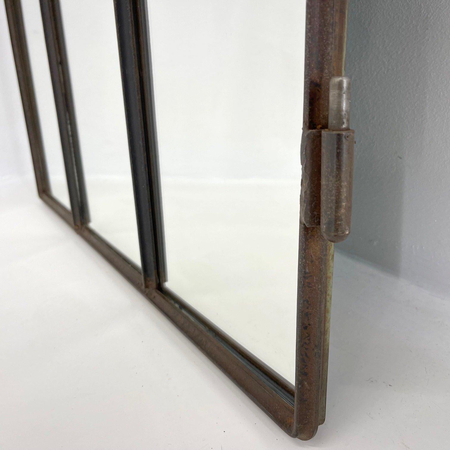 Sandblasted Vintage Industrial Iron Window Converted to a Mirror For Sale