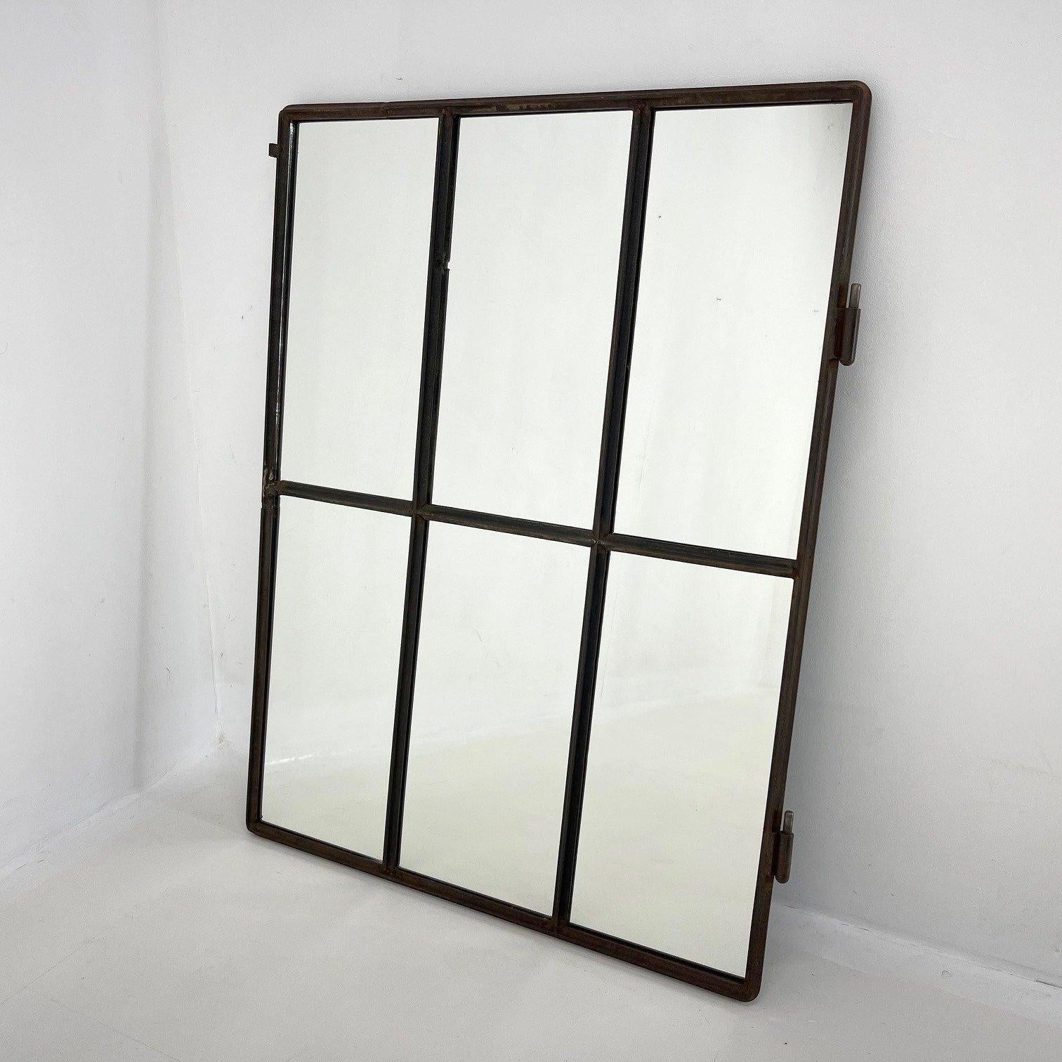 Vintage Industrial Iron Window Converted to a Mirror For Sale 1