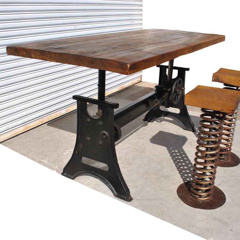 Asian Vintage Industrial Iron Wood Adjustable Height Desk Table