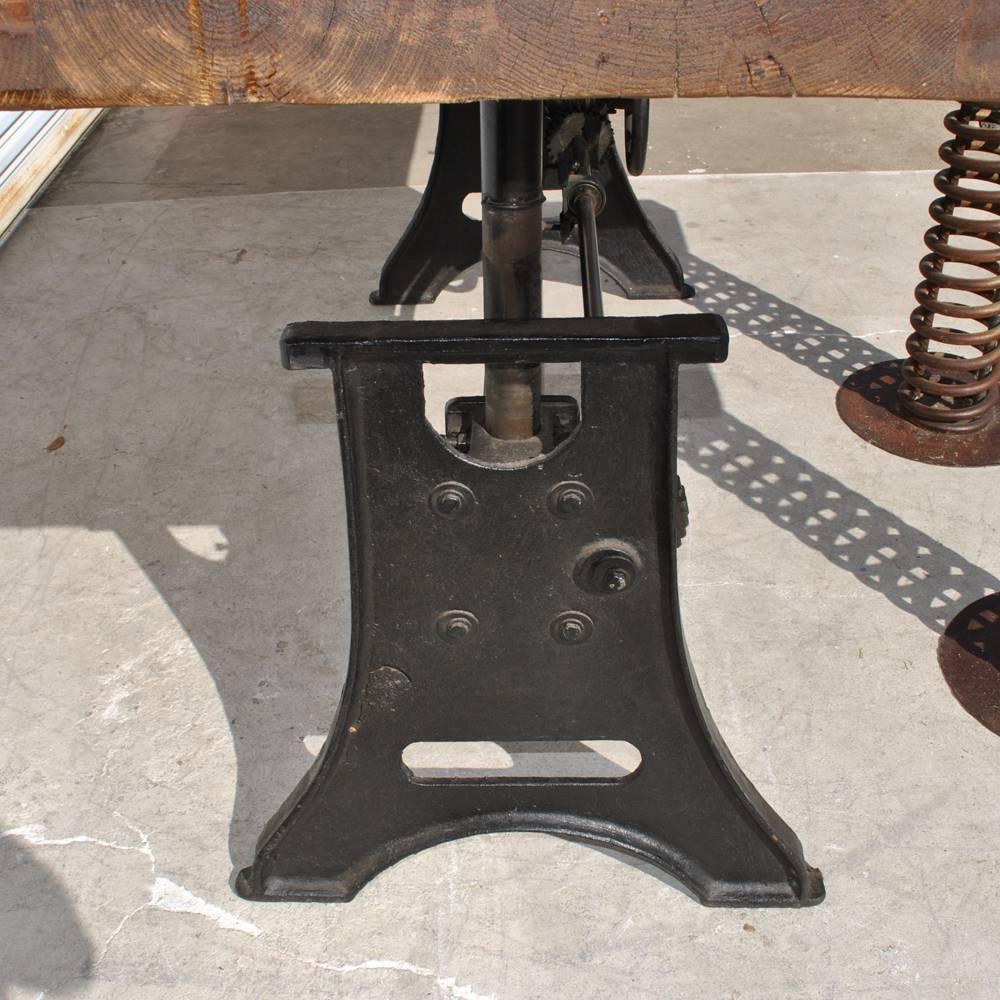 Vintage Industrial Iron Wood Adjustable Height Desk Table In Good Condition In Pasadena, TX