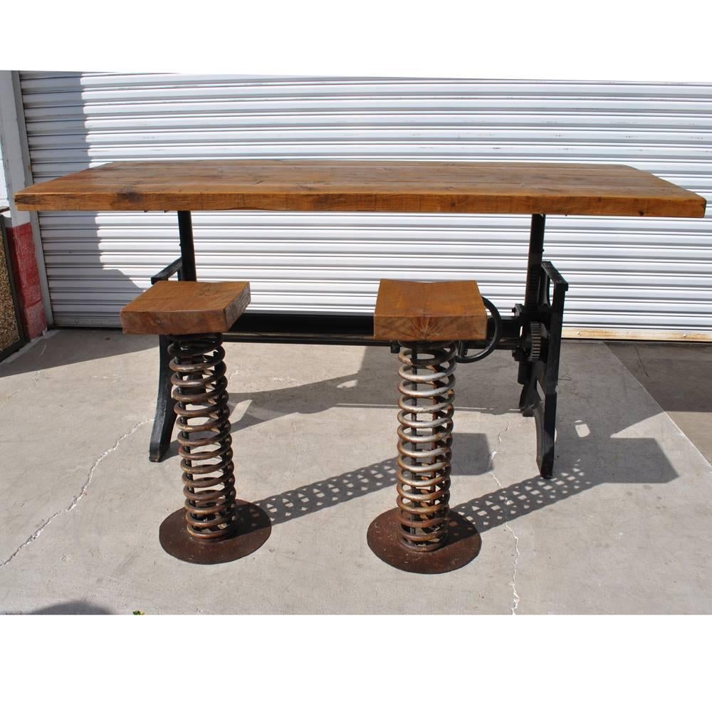 Vintage Industrial Iron Wood Adjustable Height Desk Table 2