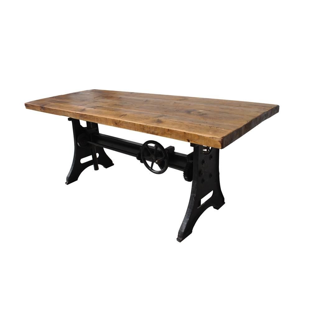 Vintage Industrial Iron Wood Adjustable Height Desk Table